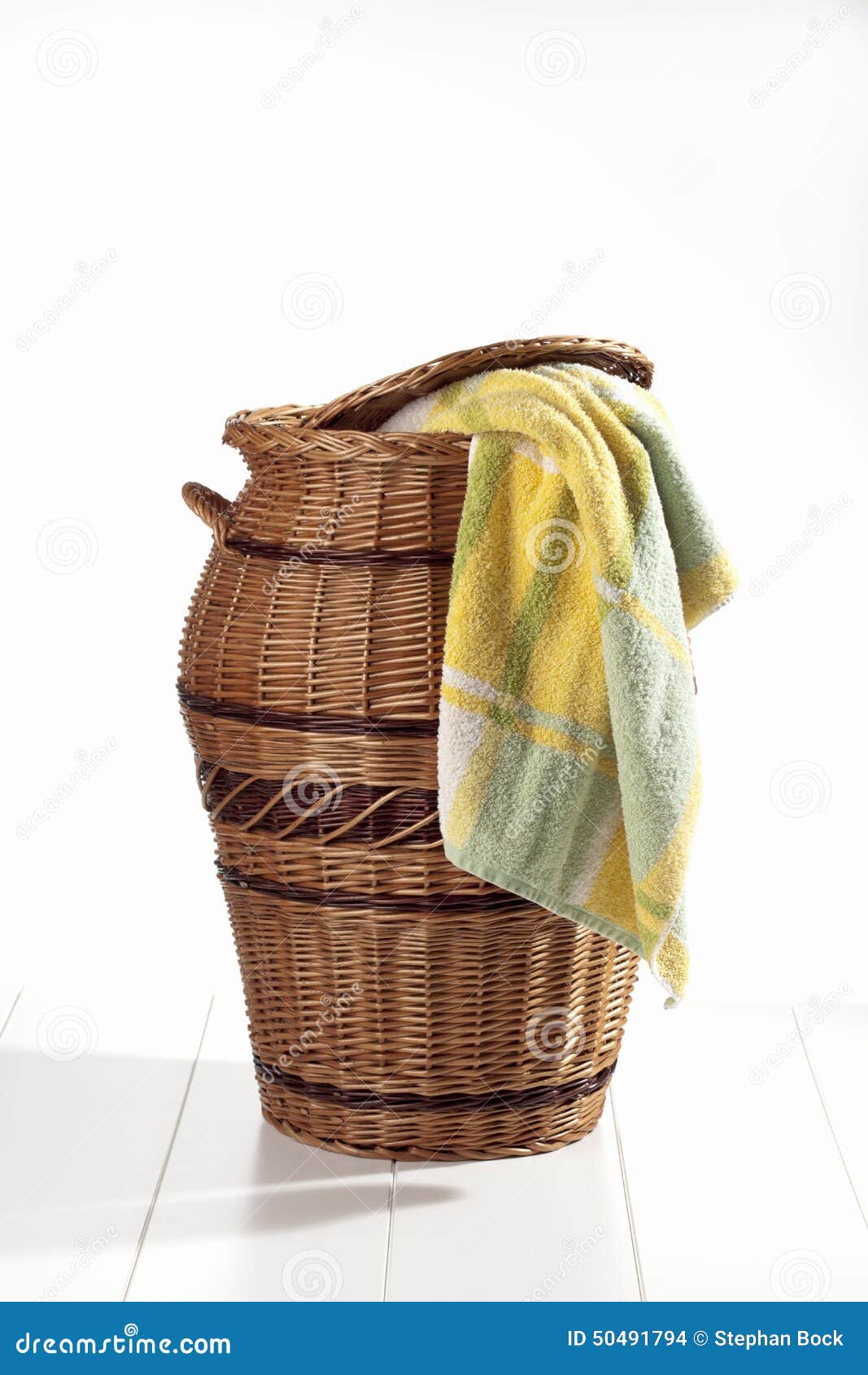 Laundry Basket with Towel on White Background Stock Photo Image of wicker, clothes 50491794