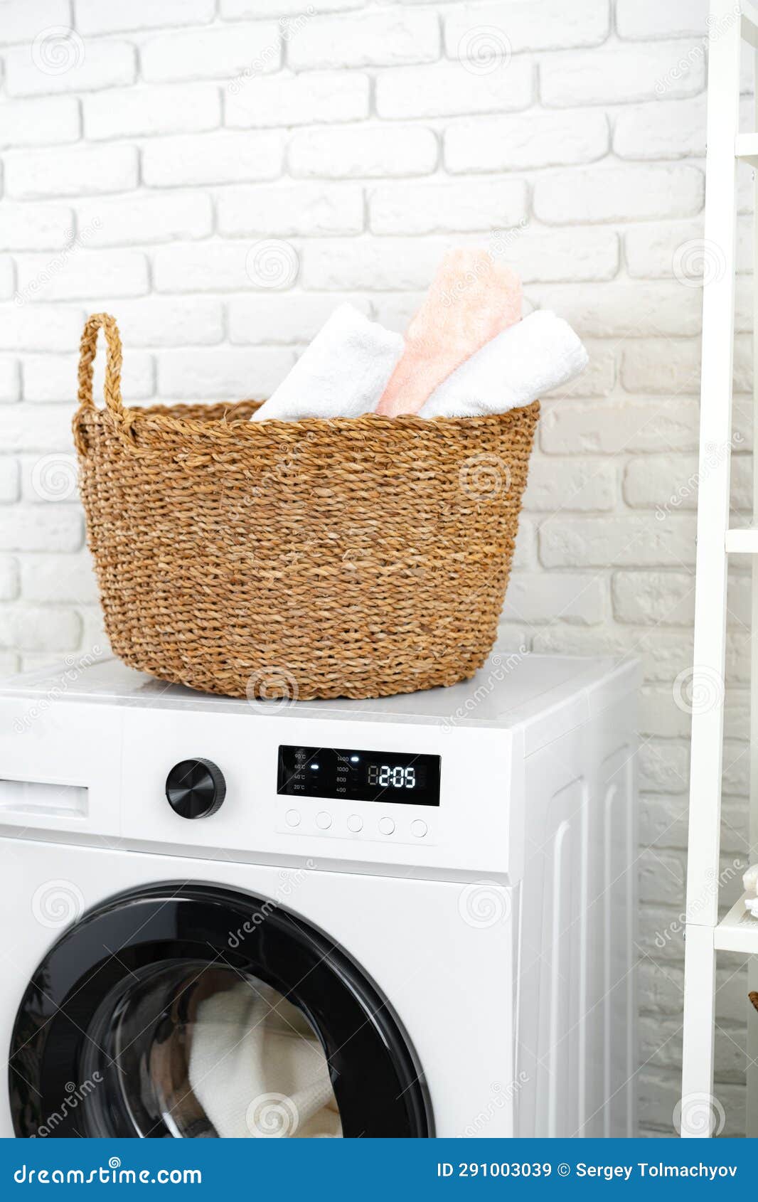 Laundry Basket on Washing Machine in a Laundry Room Stock Image Image