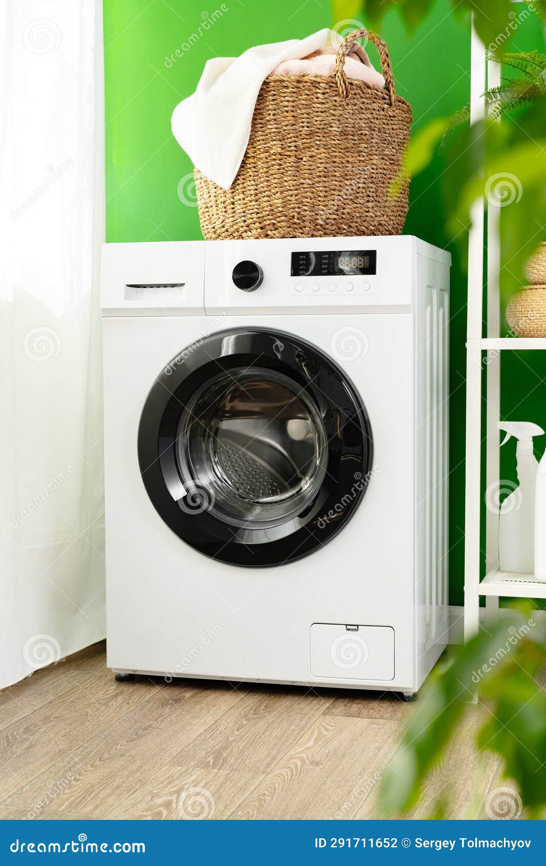 Laundry Basket on Washing Machine in a Laundry Room Stock Photo Image