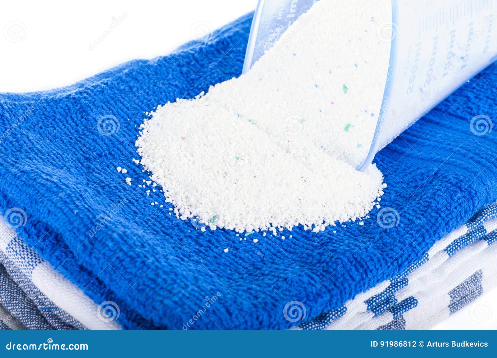 Laundry Concept Blue Towels and Washing Powder Stock Photo Image of