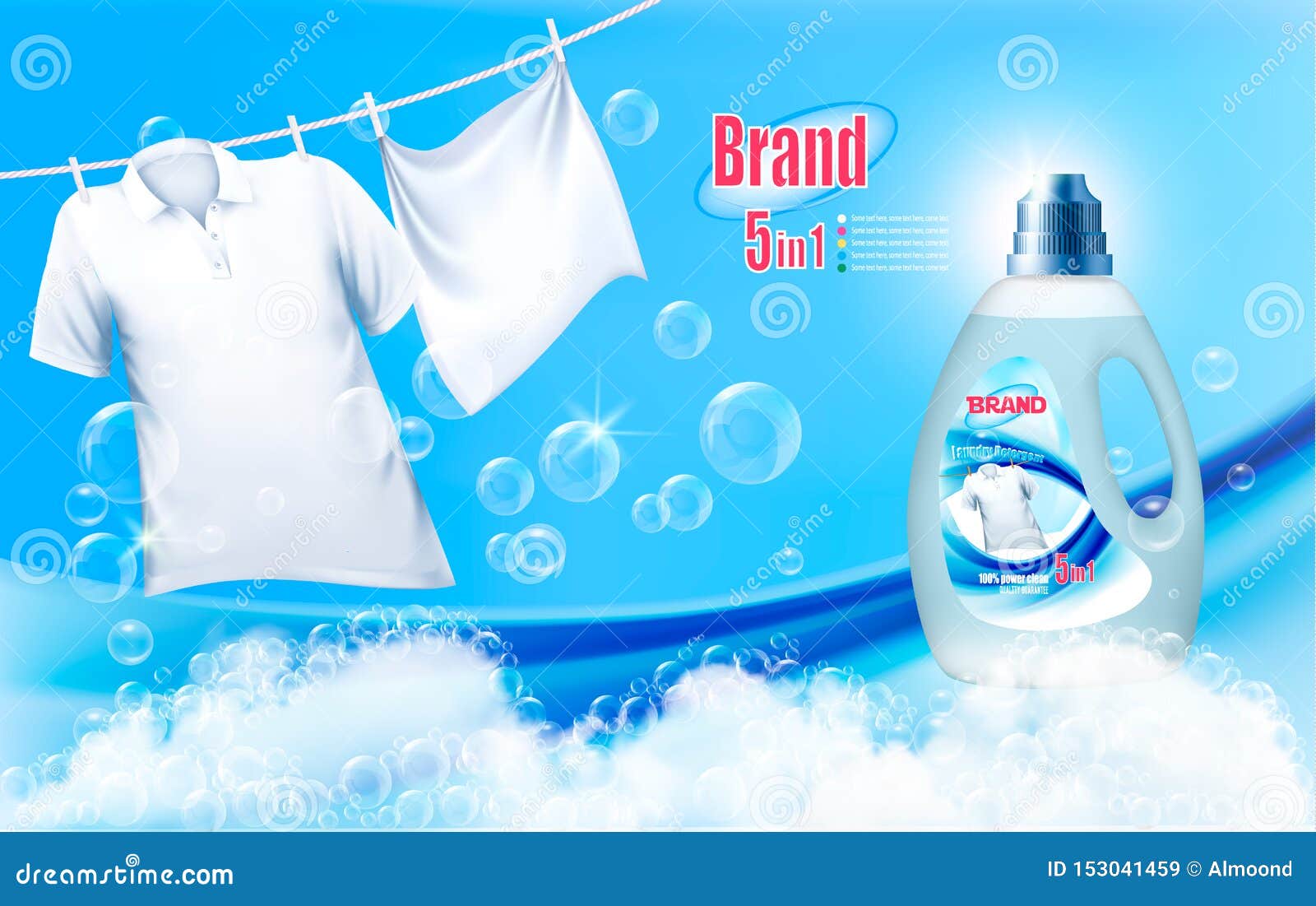 Laundry Detergent Ad. White Clothes Hanging on Rope and Soap Foam Bathe  Stock Vector - Illustration of fresh, bubble: 153041459