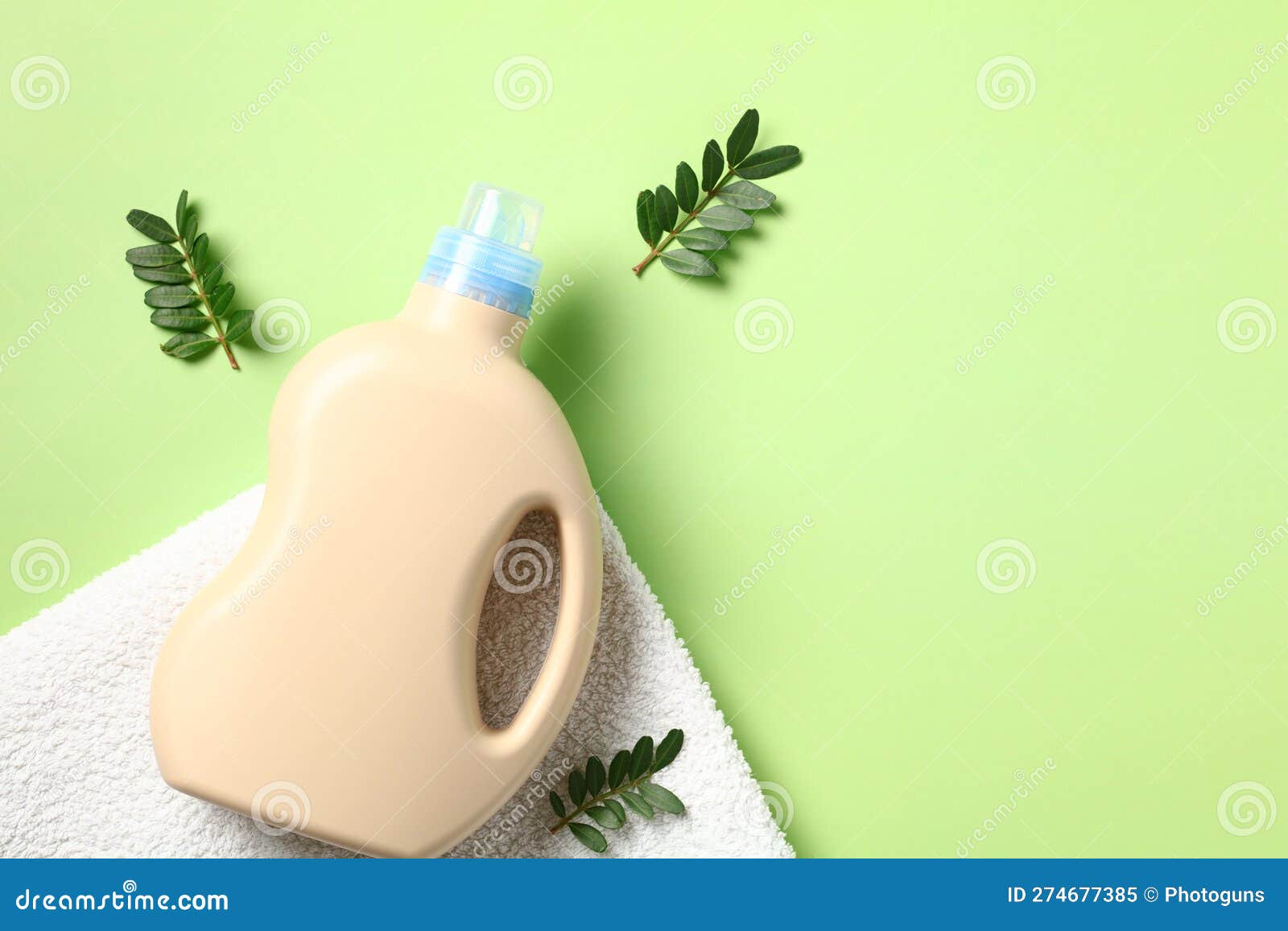 Laundry Detergent for Children on Towel, Ecofriendly, Top View Stock