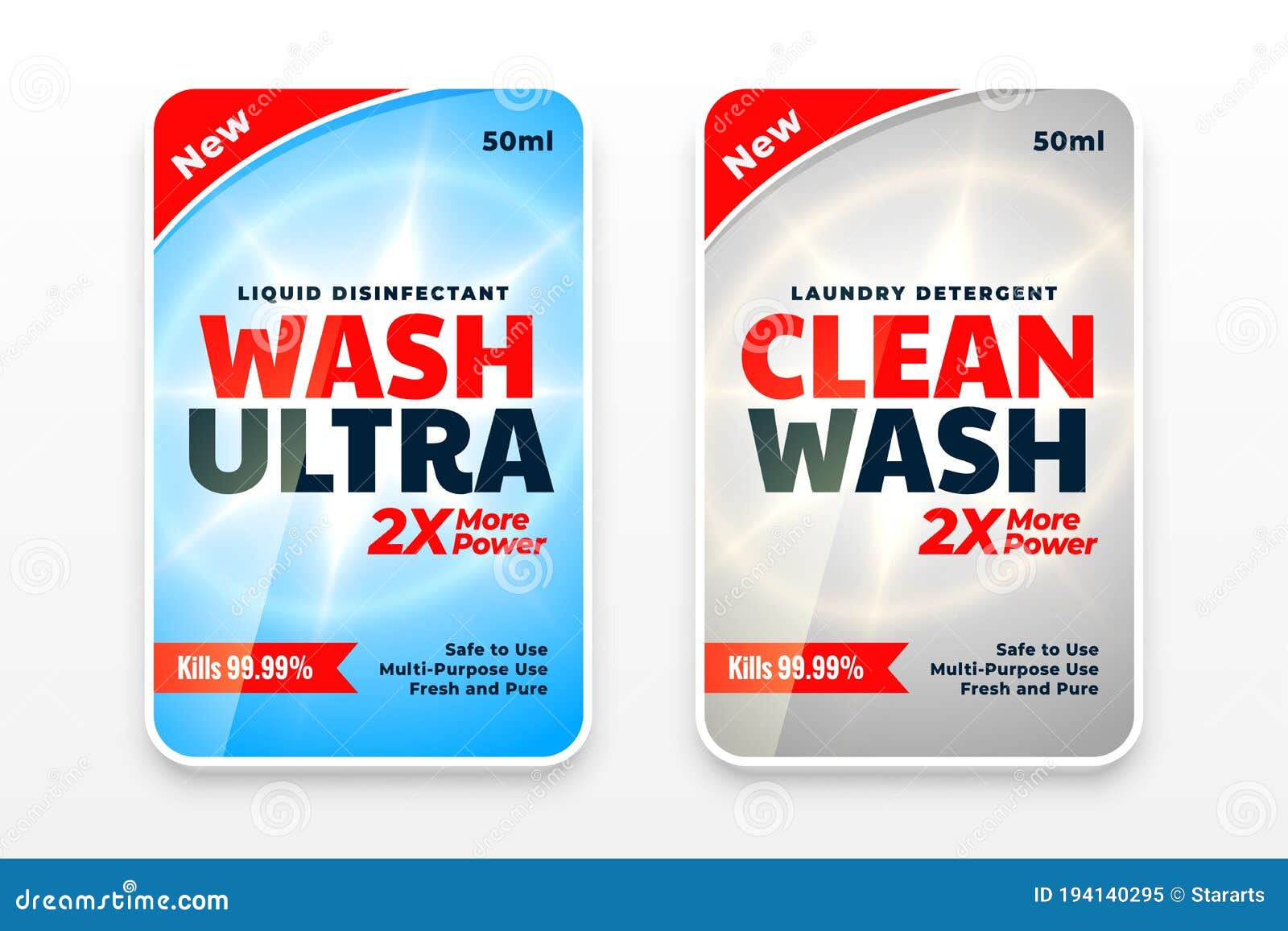 Laundry Detergent Cleaner Labels Set of Two Stock Vector Illustration