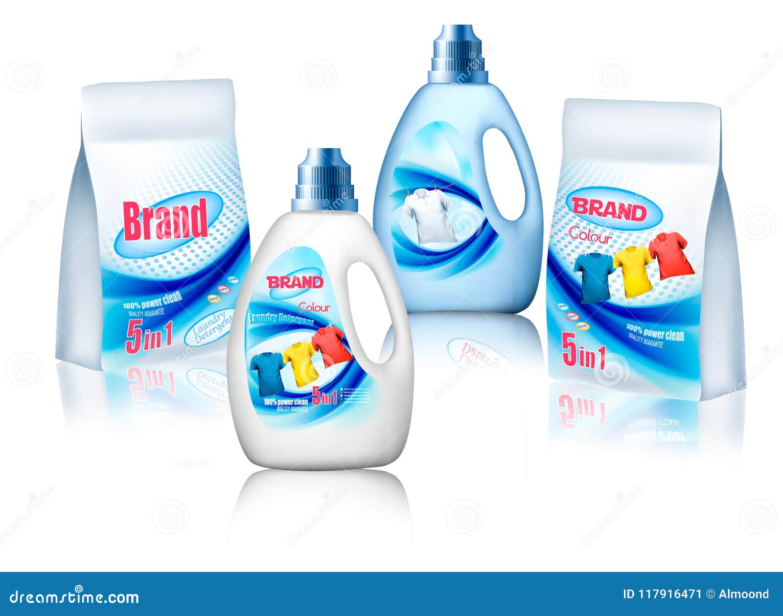 Laundry Detergent Package Design, Set of Container Bottles with Stock