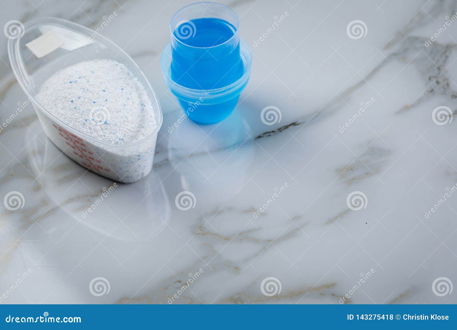 Laundry Detergent Powder and Blue Liquid Gel in Measuring Cup Stock Photo Image of hygiene