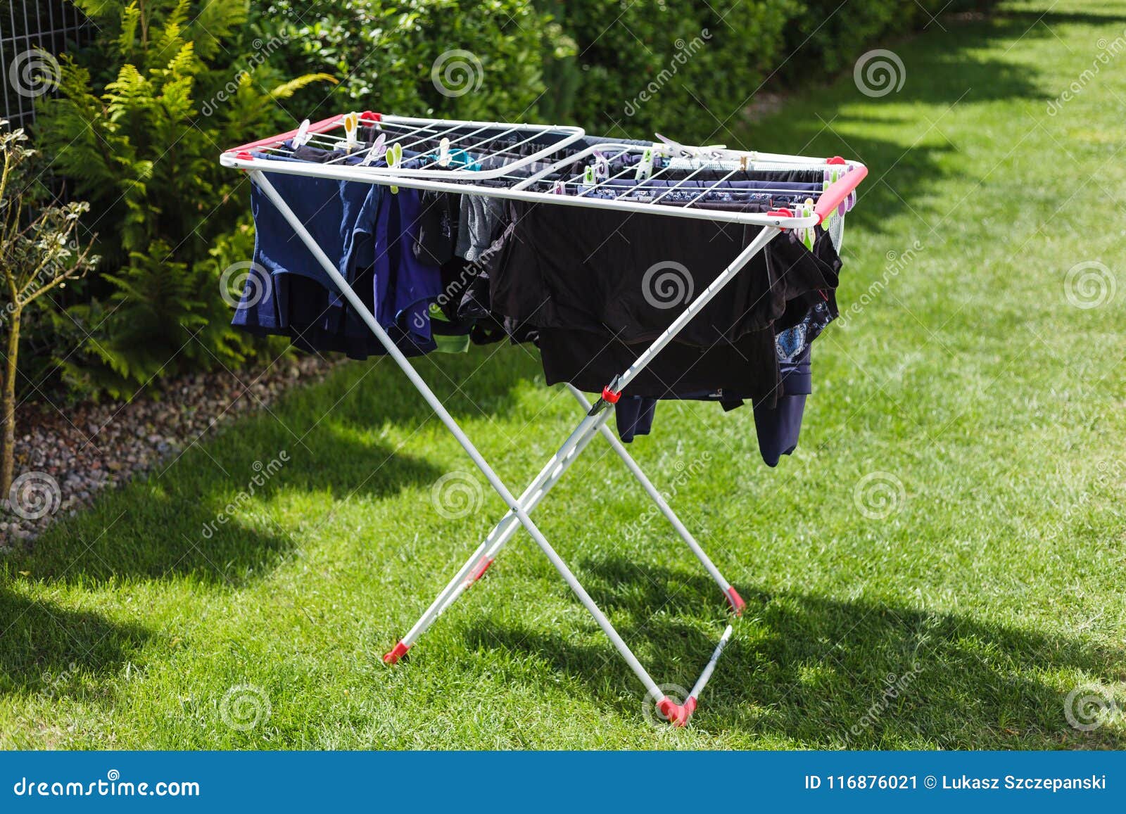 Laundry on the Dryer in the Garden Stock Image Image of clothesline