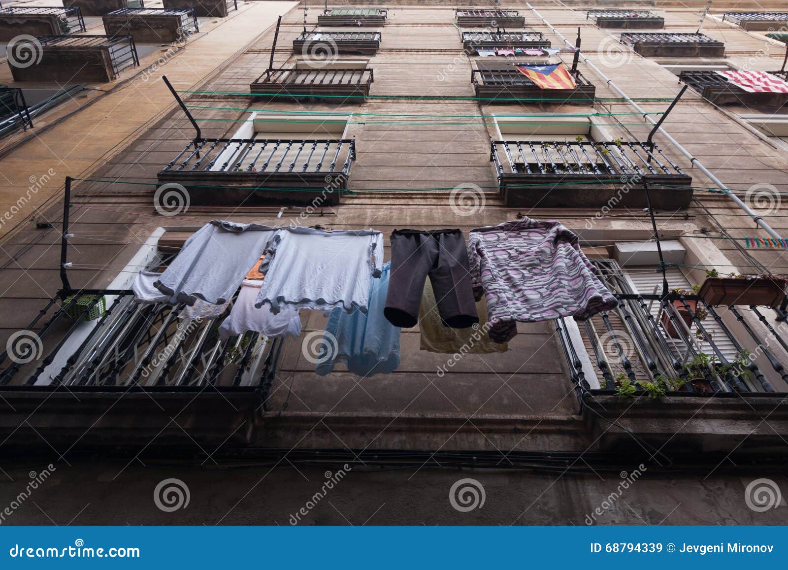 Laundry Drying on a Clothesline in the Balcony Editorial Stock Image
