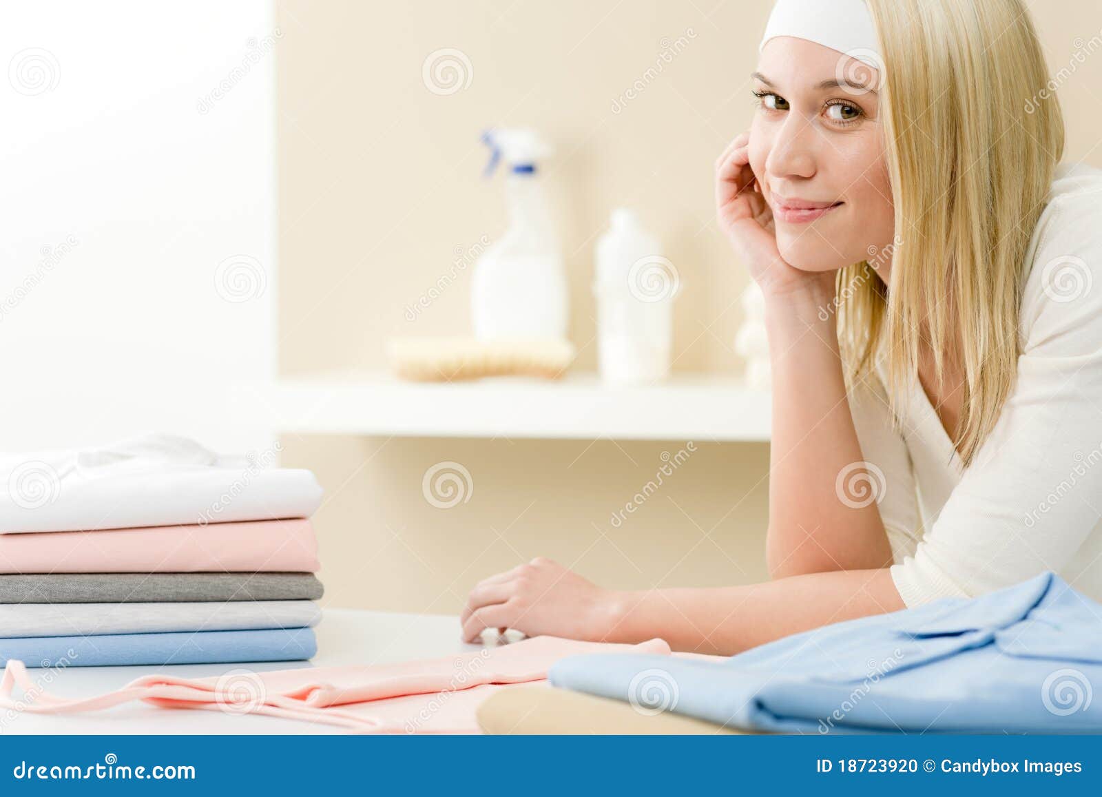 Laundry Ironing Woman Break after Housework Stock Photo Image of