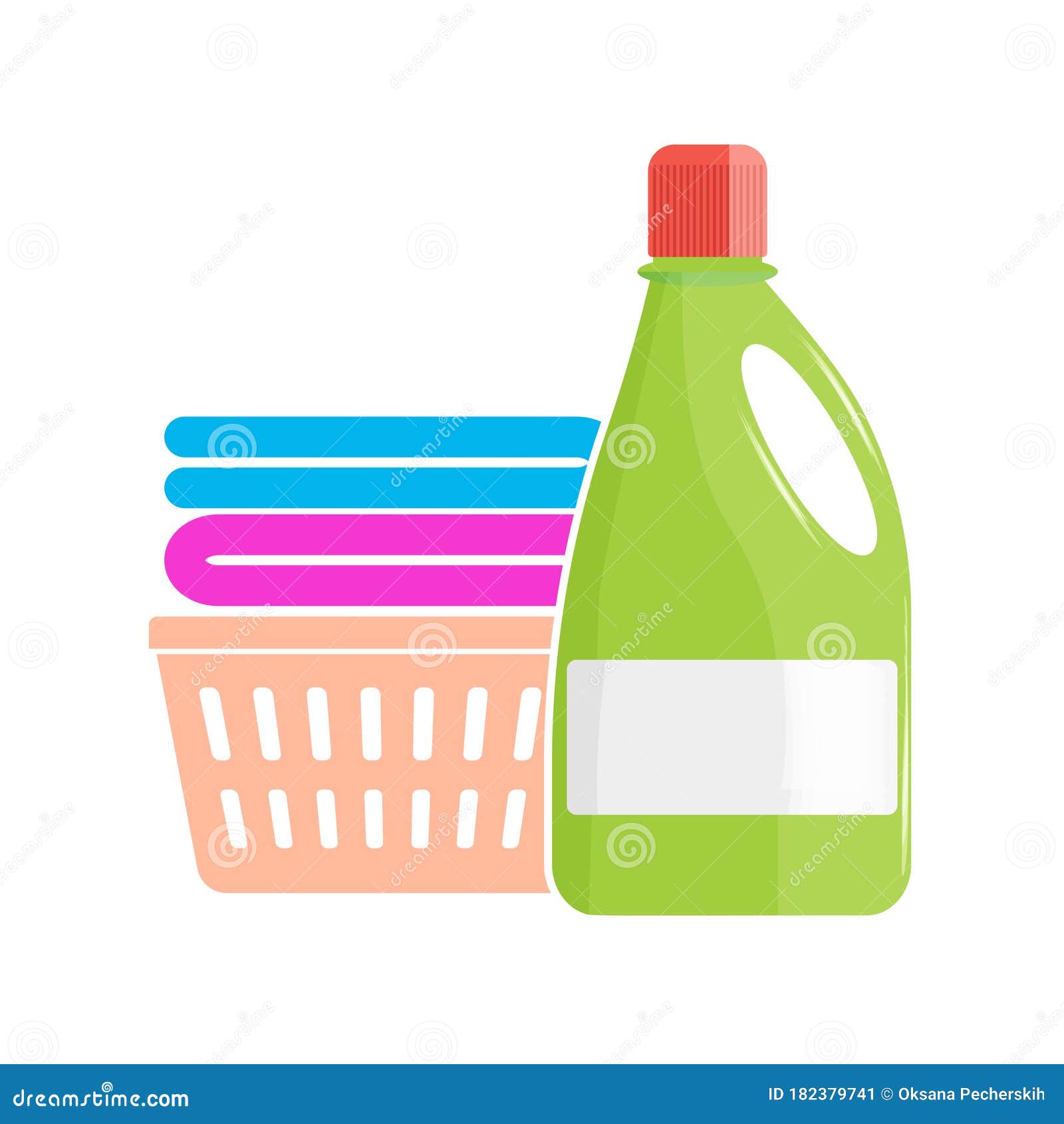 Laundry Liquid Vector Icon. Detergent and a Stack of Laundry Baske on