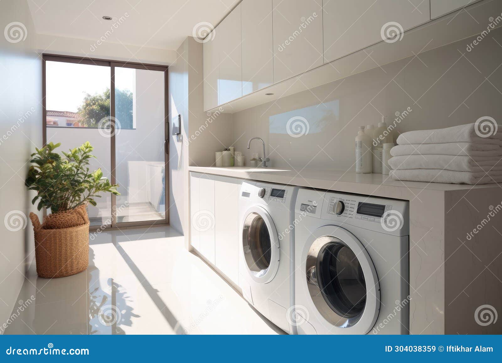 A Laundry Room Featuring a Washer and Dryer for Convenient and ...