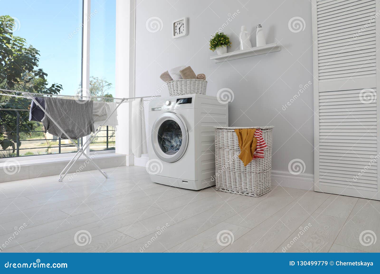 Laundry Room Interior with Washing Machine Stock Image - Image of ...