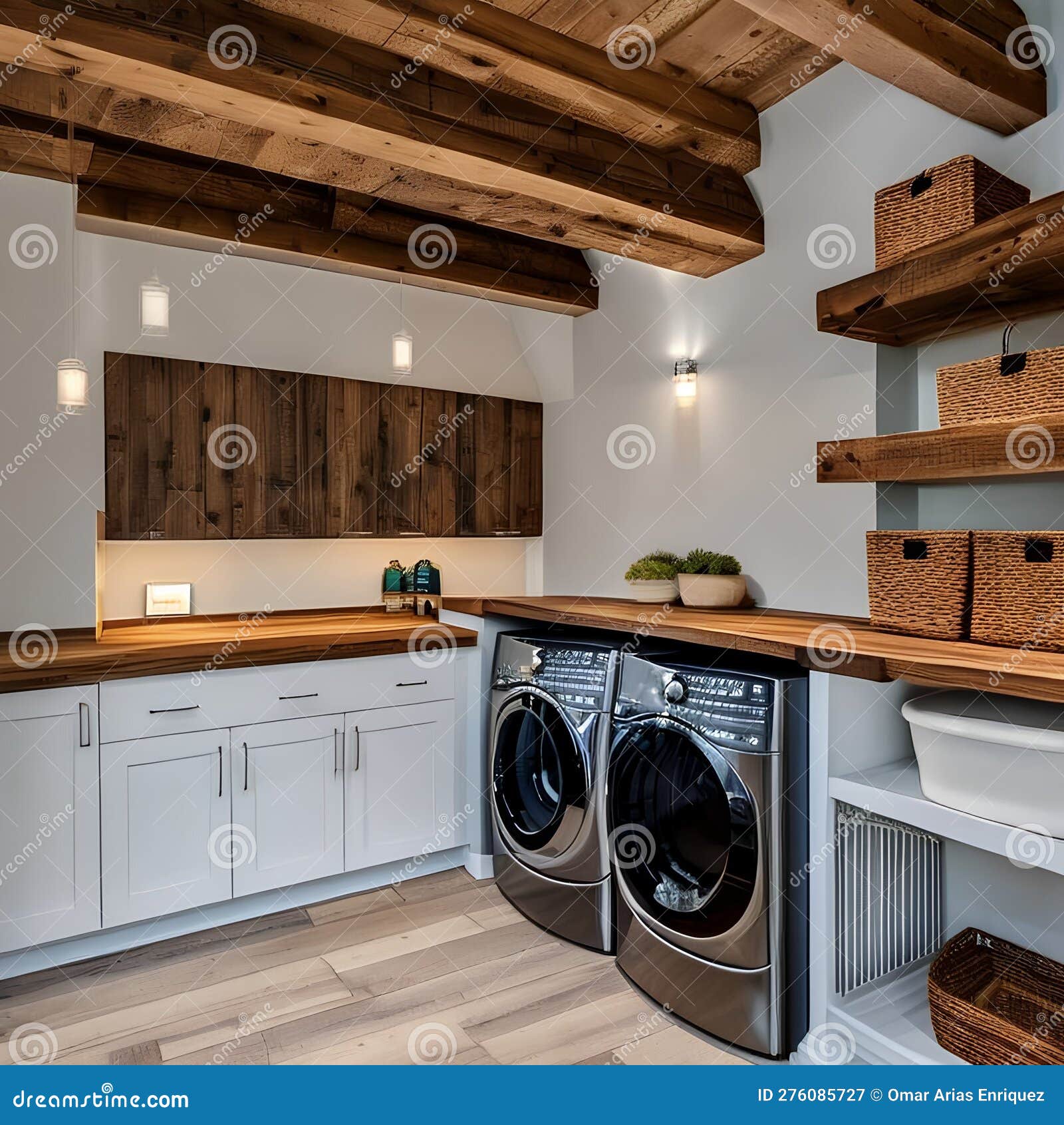 https://thumbs.dreamstime.com/z/laundry-room-rustic-wooden-shelves-wooden-countertop-mix-wicker-baskets-glass-jars-storage-gener-276085727.jpg