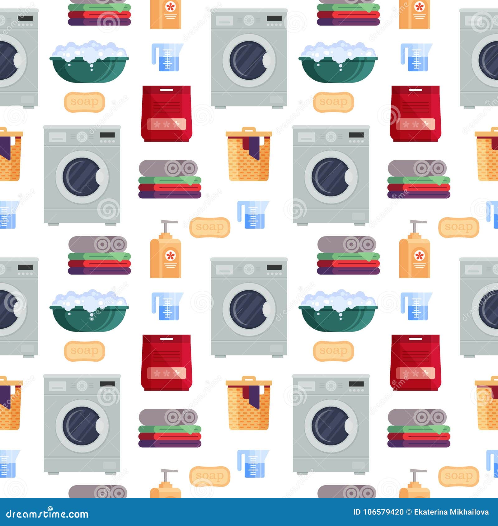 Laundry Service Seamless Pattern, House Cleaning Tools on White ...