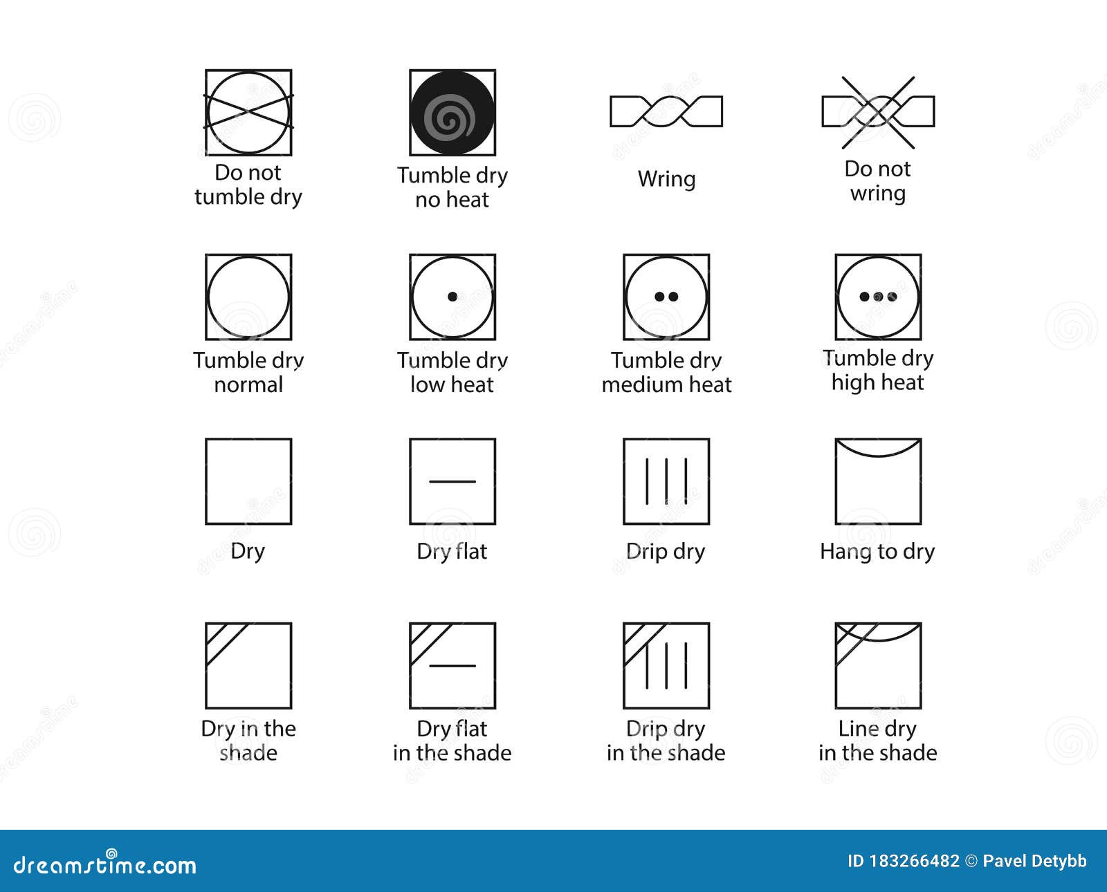 Laundry Symbols, Drying Symbols. Vector Illustration, Flat Design Stock