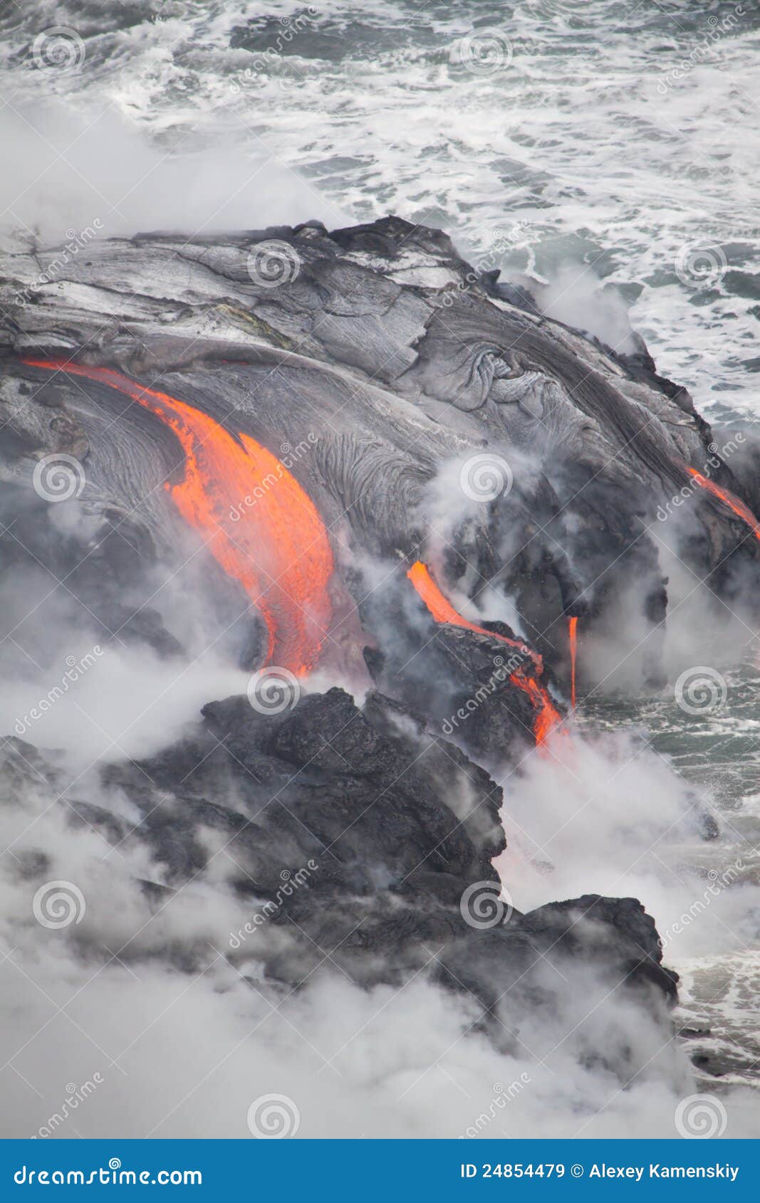 Lava Erupting into Pacific Ocean in Hawaii Stock Image Image of heat
