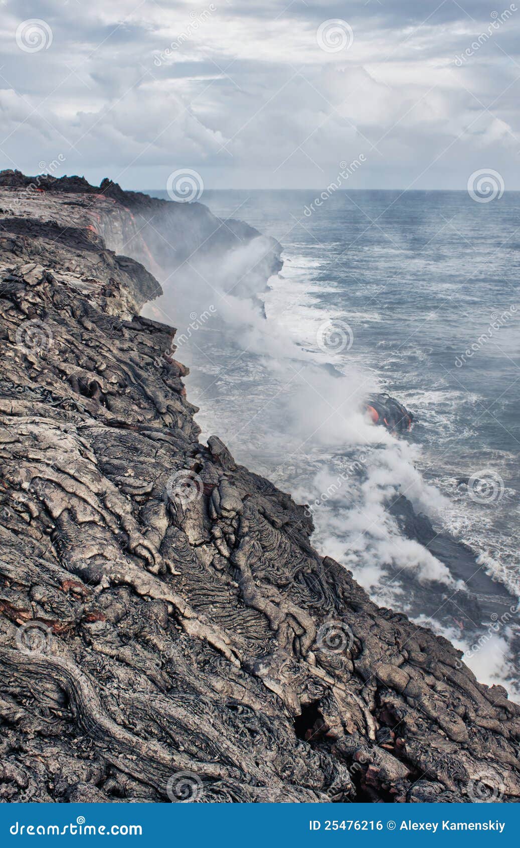 Lava Erupting into Pacific Ocean in Hawaii Stock Photo Image of
