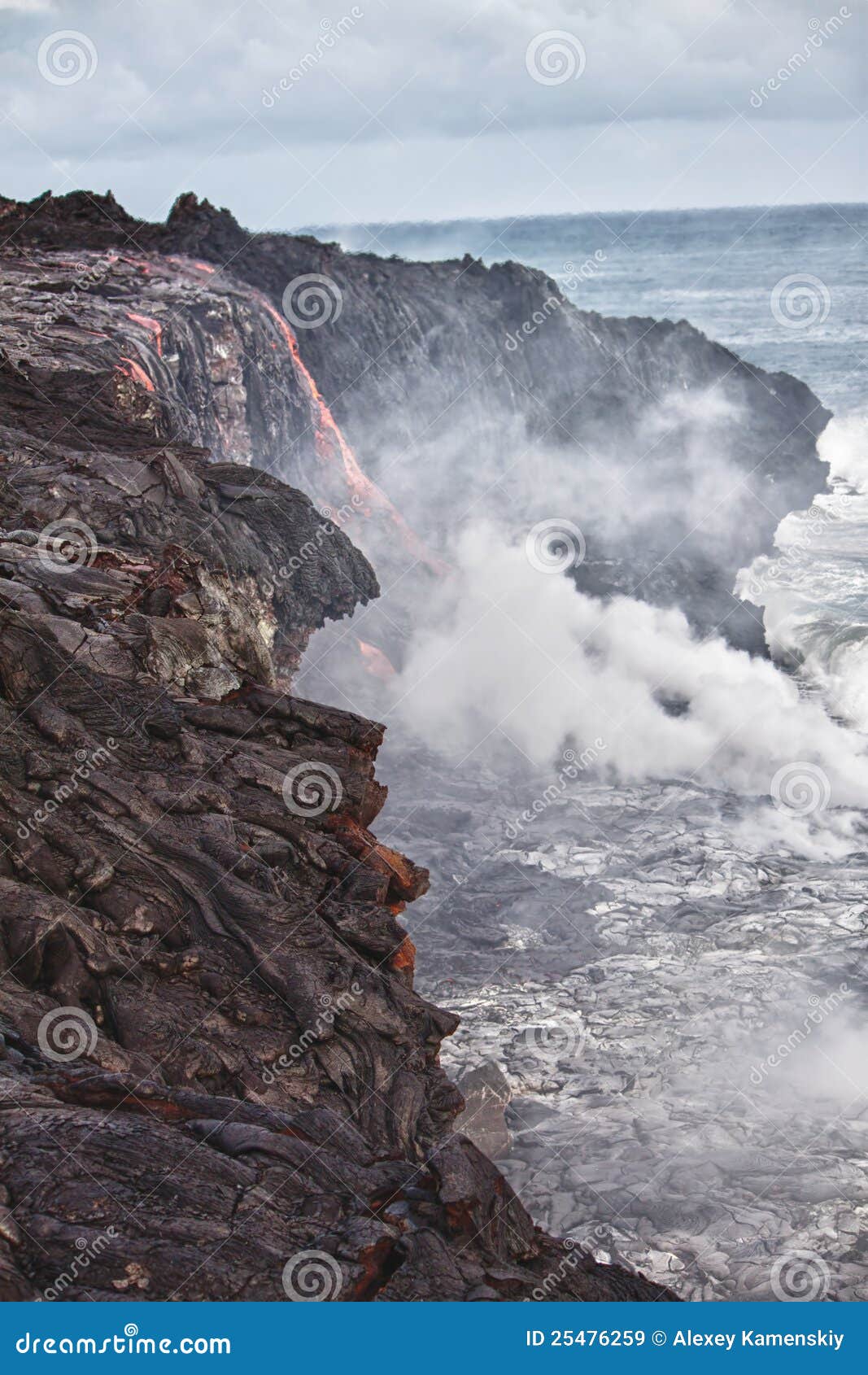 Lava Erupting into Pacific Ocean in Hawaii Stock Image Image of