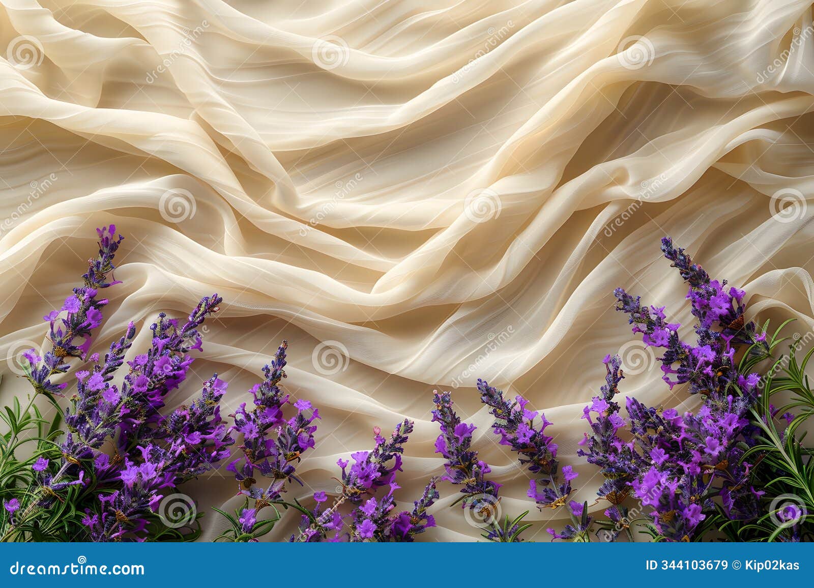 lavender blooms on elegant beige fabric background for textiles and interior  generative ai