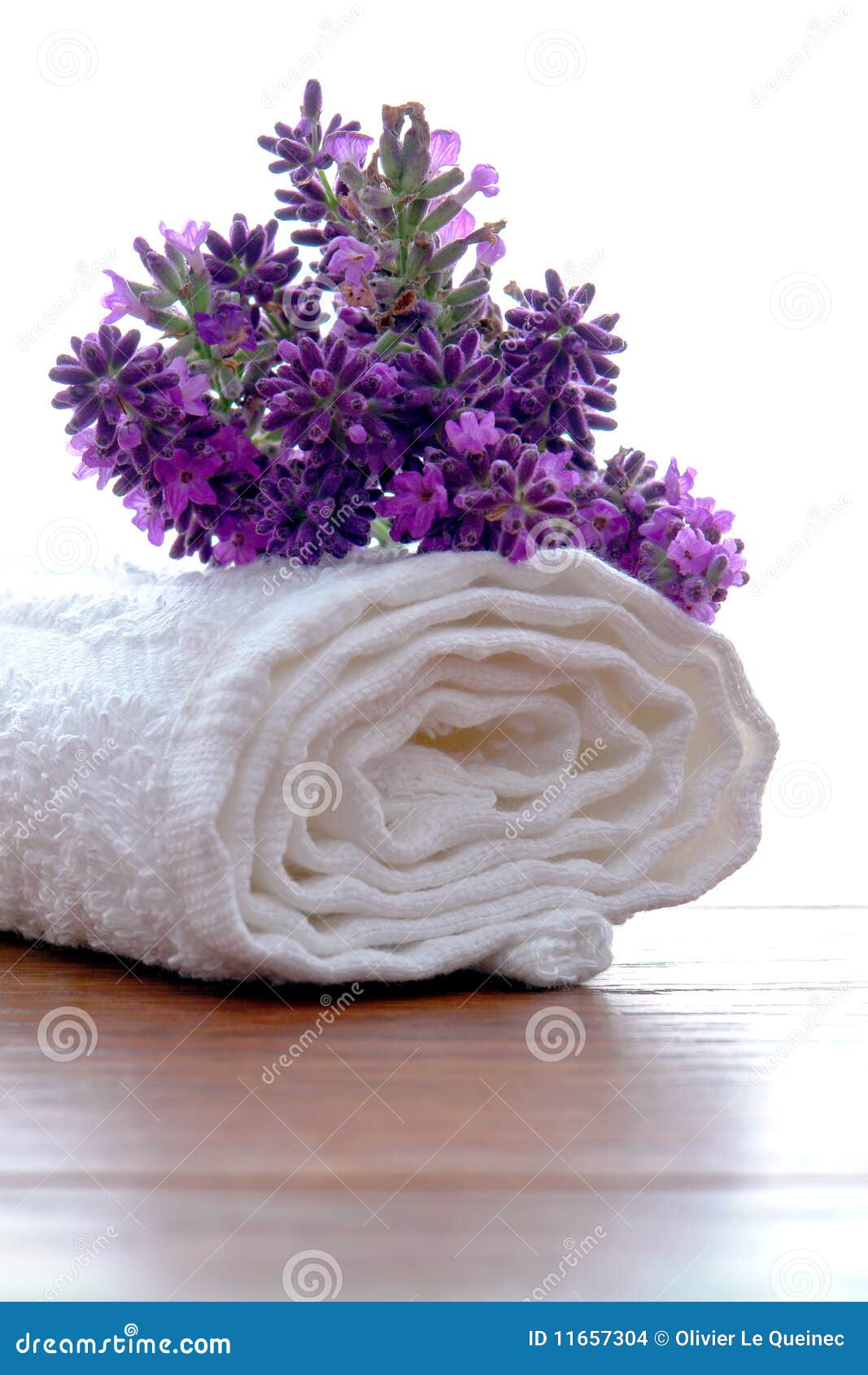 Lavender Flowers on White Bath Towel in a Spa Stock Photo Image of