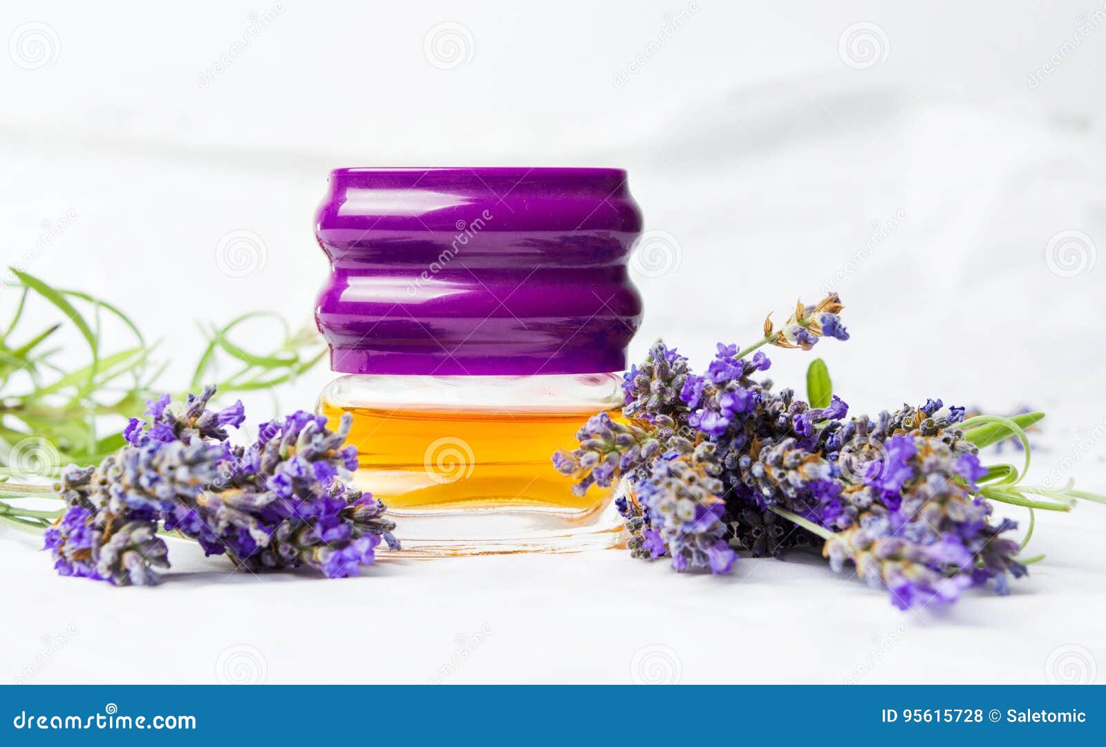 Lavender Perfume and Flowers on White Fabric Stock Photo Image of
