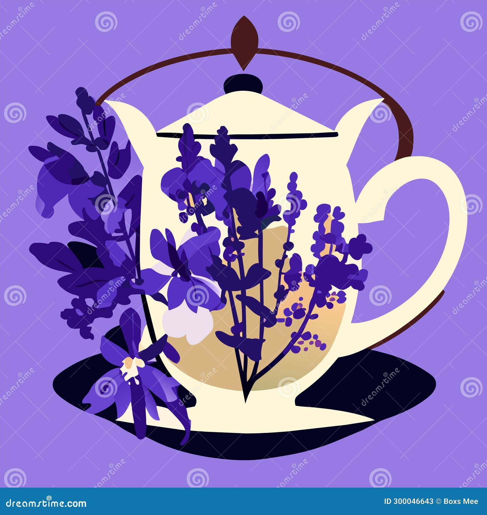 Lavender Tea in a Teapot. Vector Illustration Stock Vector