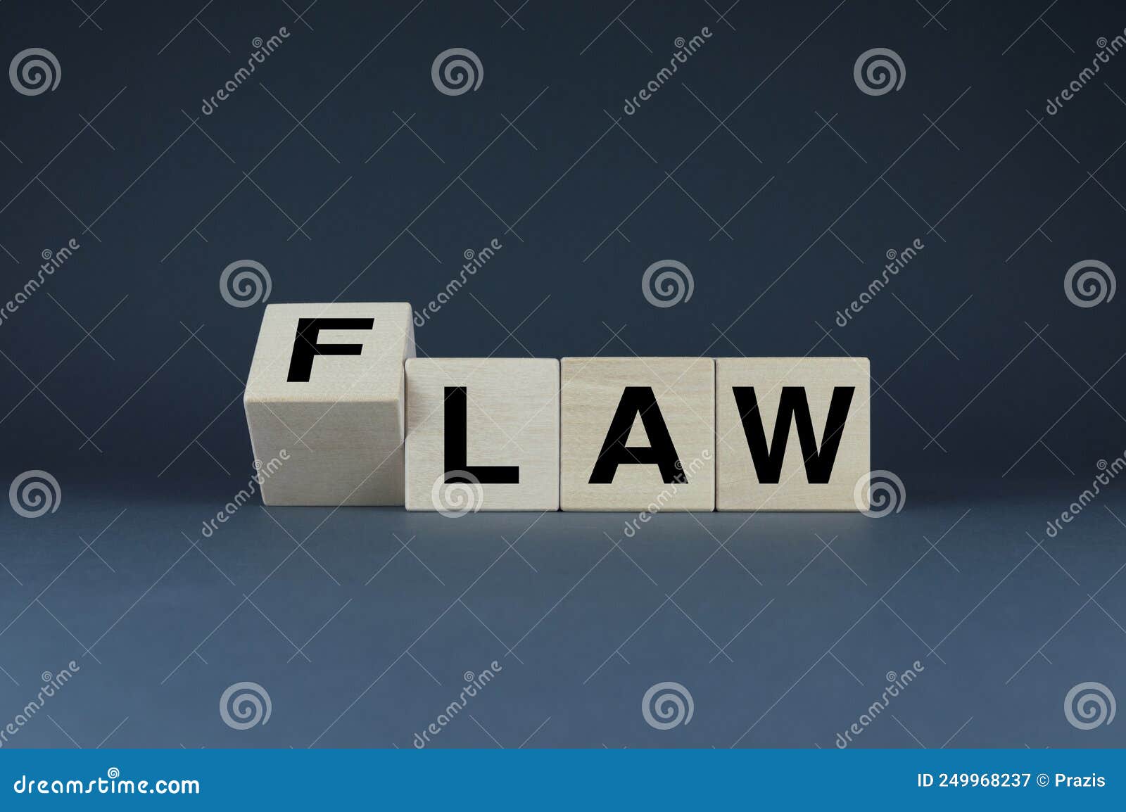law or flaw. cubes form the words law or flaw