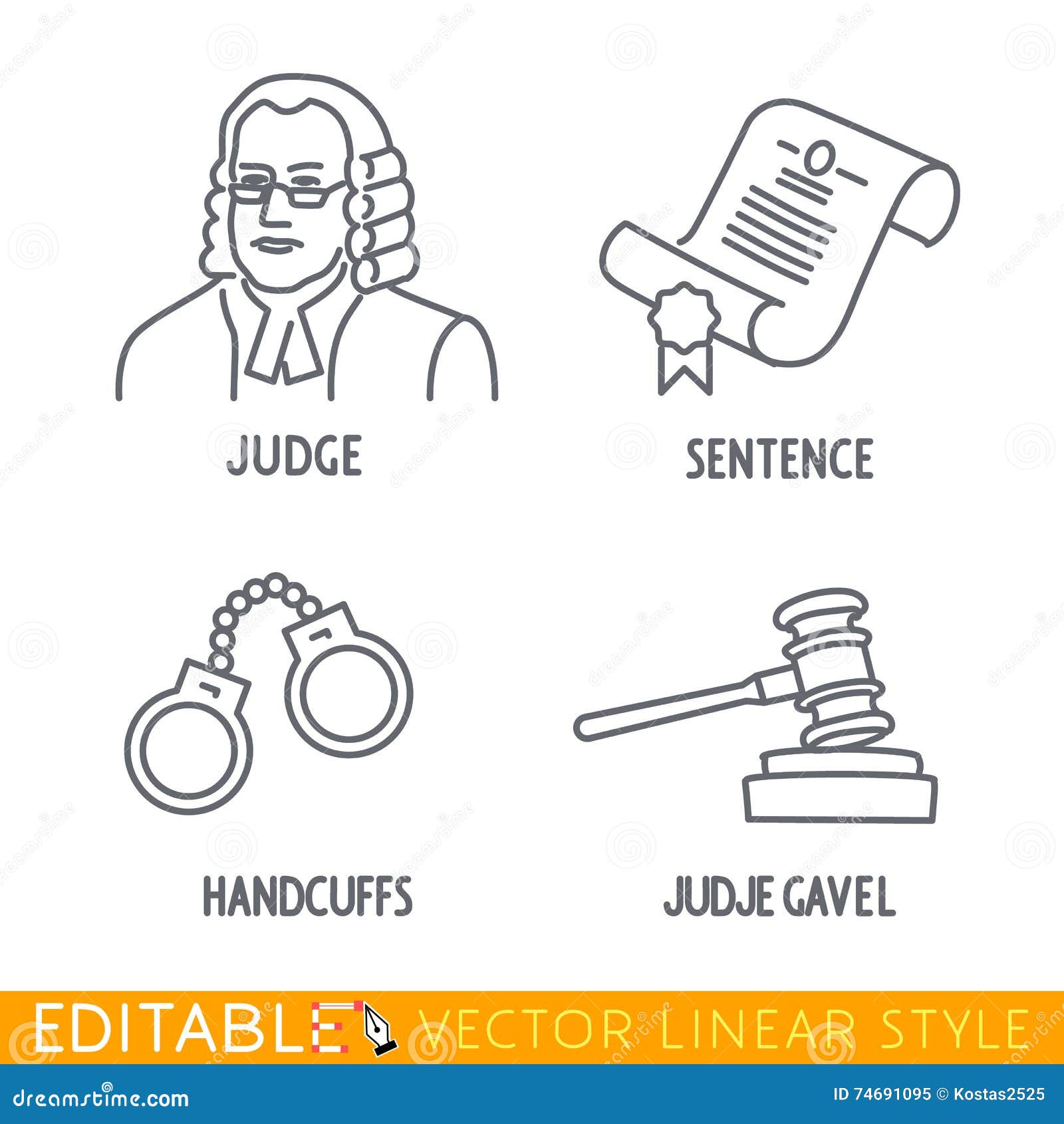 law icon set include jude sentence handclufs gawel.