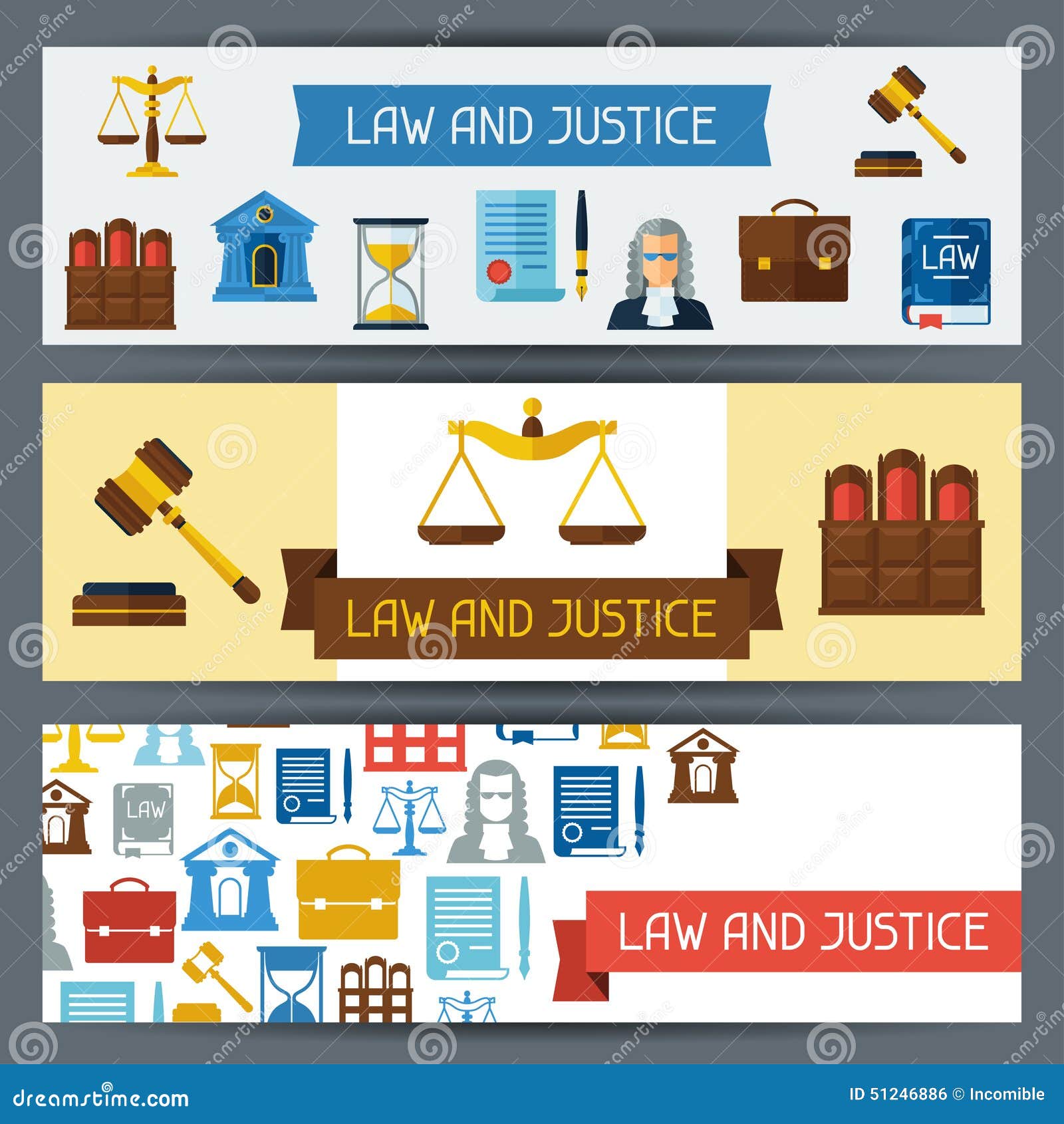 Law and Justice Horizontal Banners in Flat Design Stock Vector
