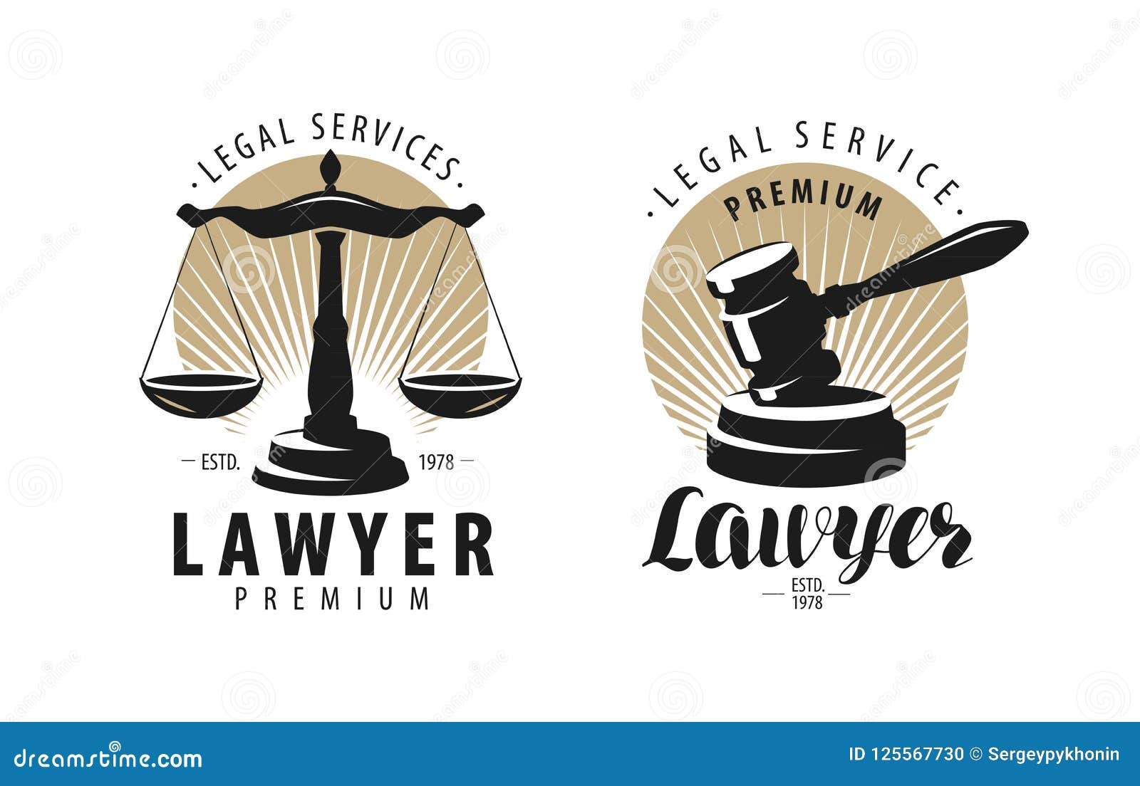 law office, attorney, lawyer logo or label. scales of justice, gavel .  