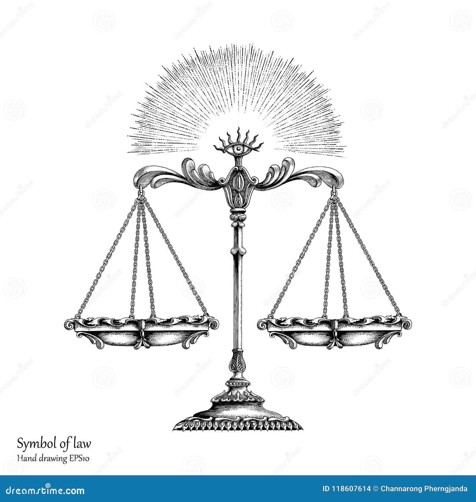 Law Symbol Hand Drawing Vintage Style,Balance Of Law Stock Vector