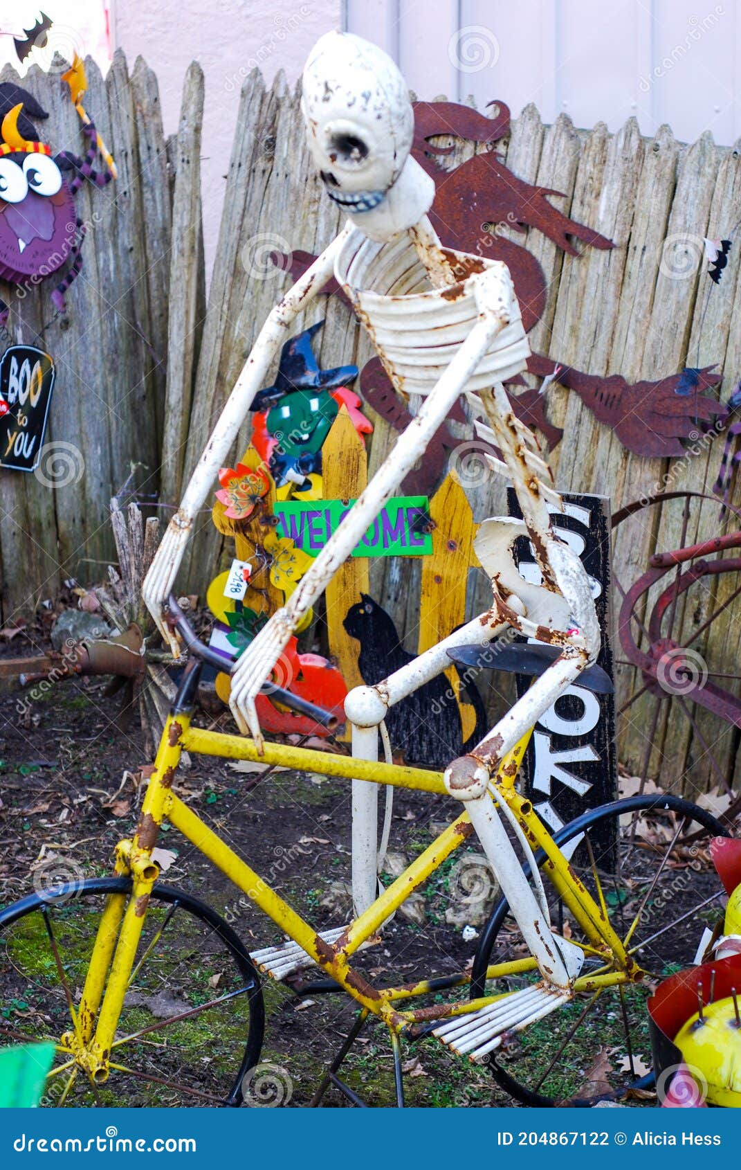 Metal Skeleton on a Bike stock photo. Image of yellow - 204867122