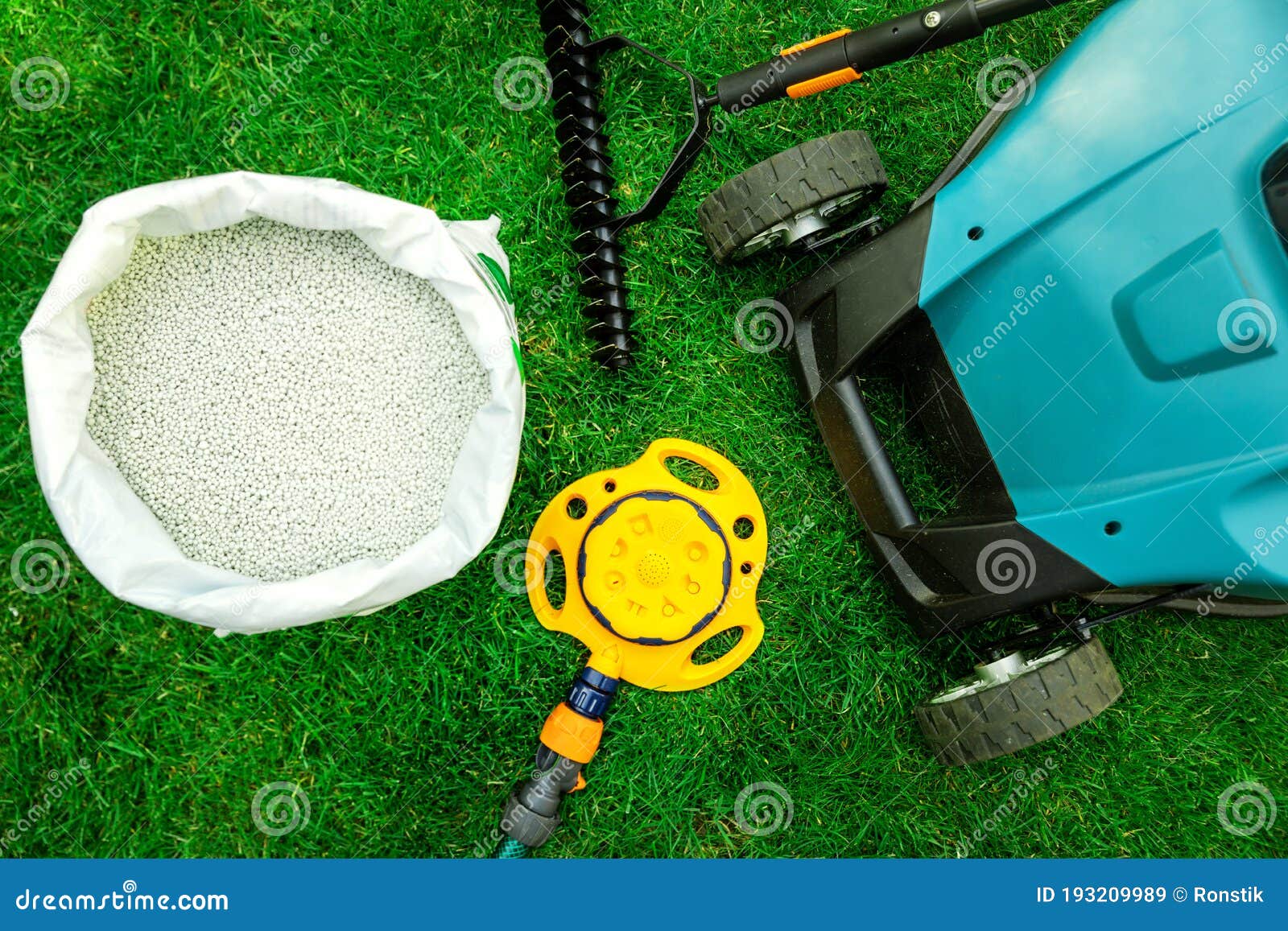 Lawn Care Tools and Equipment for Perfect Green Grass Stock Image