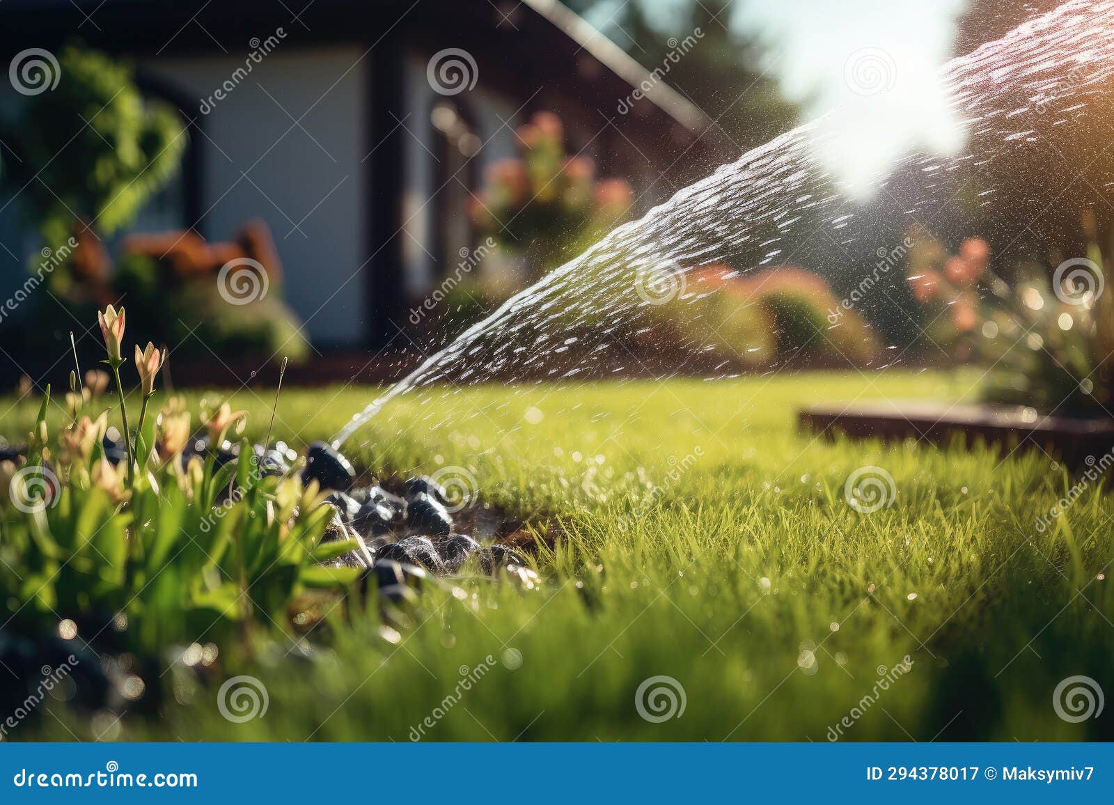 Lawn Irrigation System in the Yard of a Private House Stock Image Image of spray, irrigation