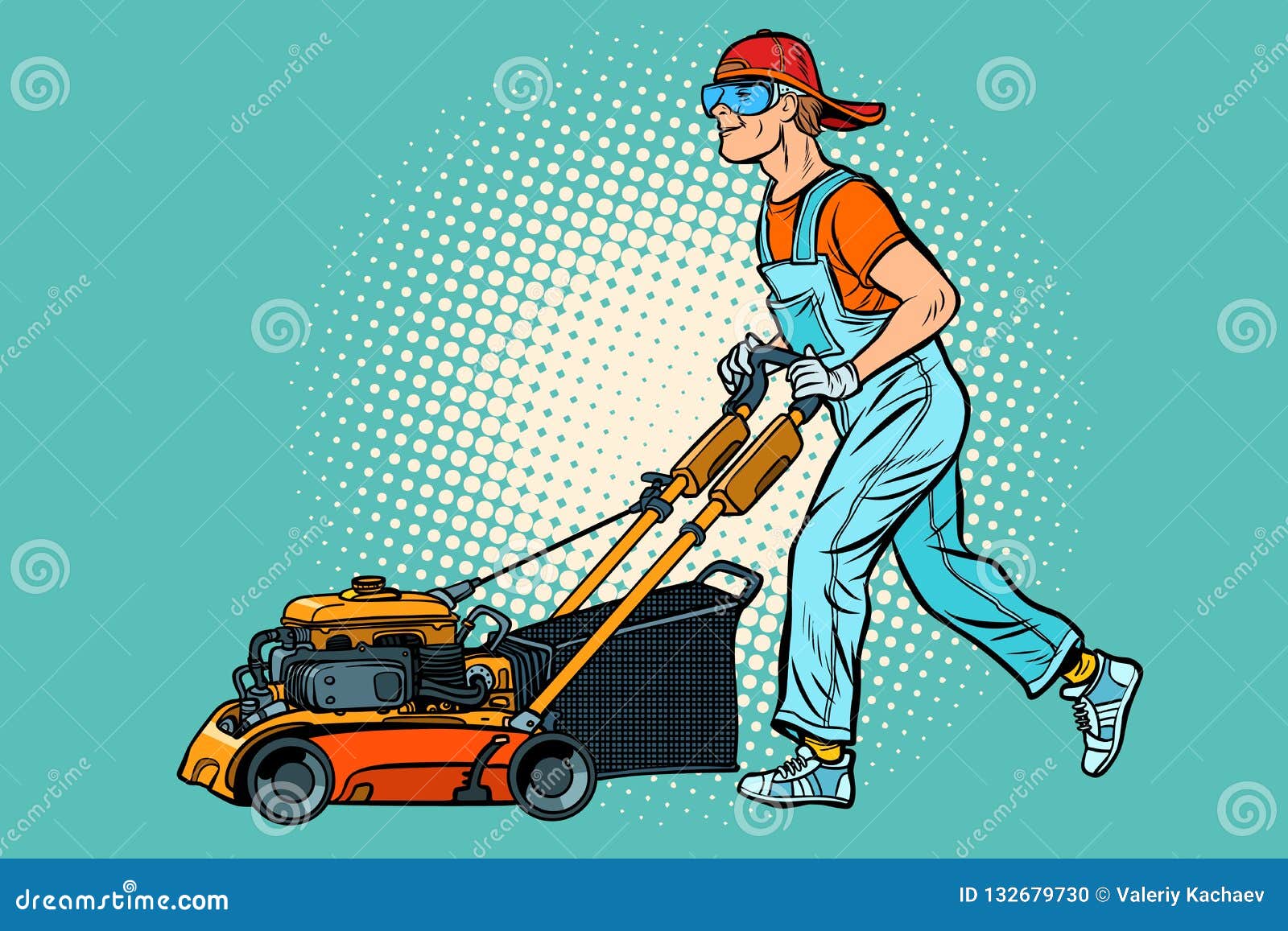 Lawn Mower Worker. Profession And Service Stock Vector