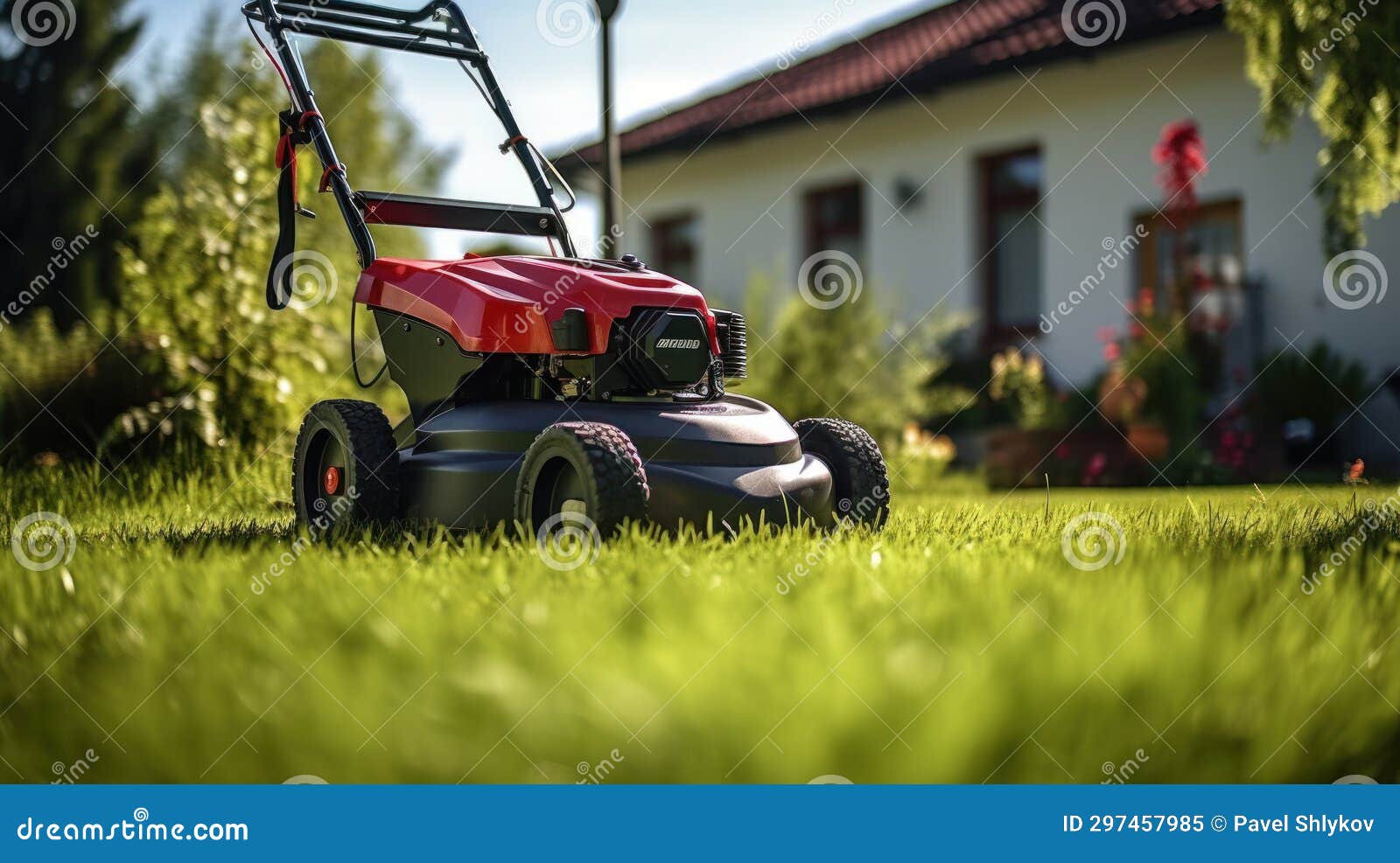 Lawn Robot Mows the Lawn. Robotic Lawn Mower Cutting Grass Stock Image