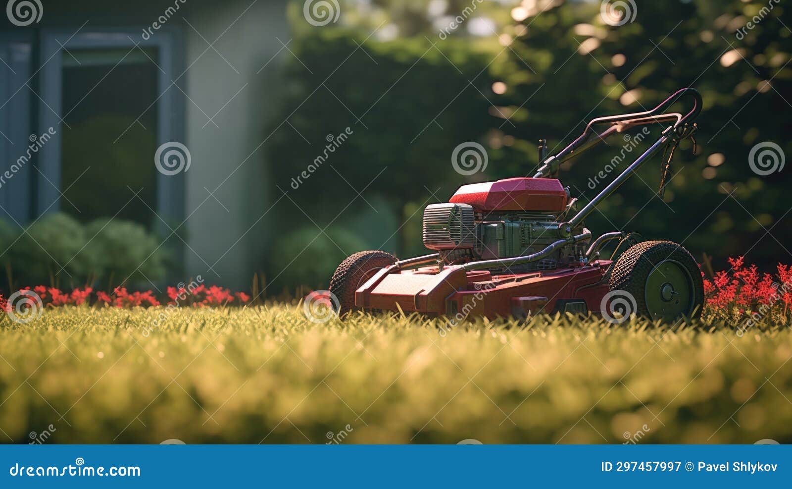 Lawn Robot Mows the Lawn. Robotic Lawn Mower Cutting Grass Stock Image