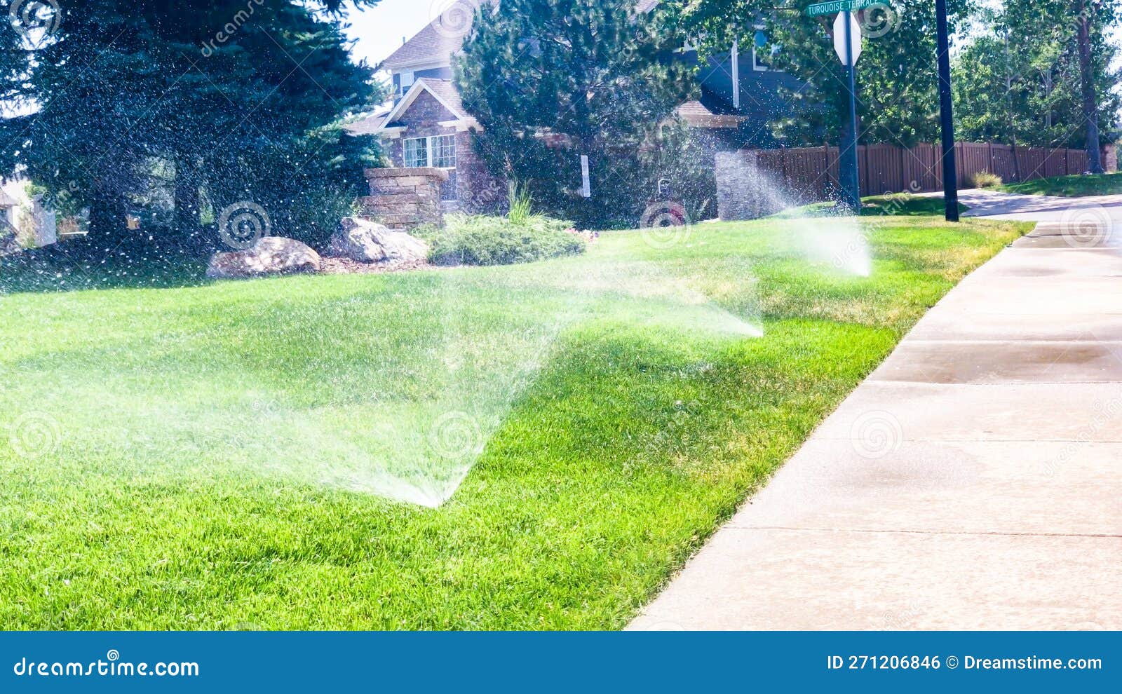 Lawn sprinkles stock photo. Image of suburbia, suburbs 271206846