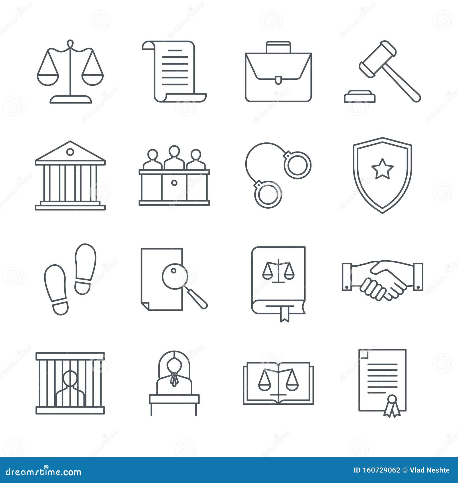 lawyer and law linear icons set. consideration of petitions, declarations, investigation of cases, legalization of