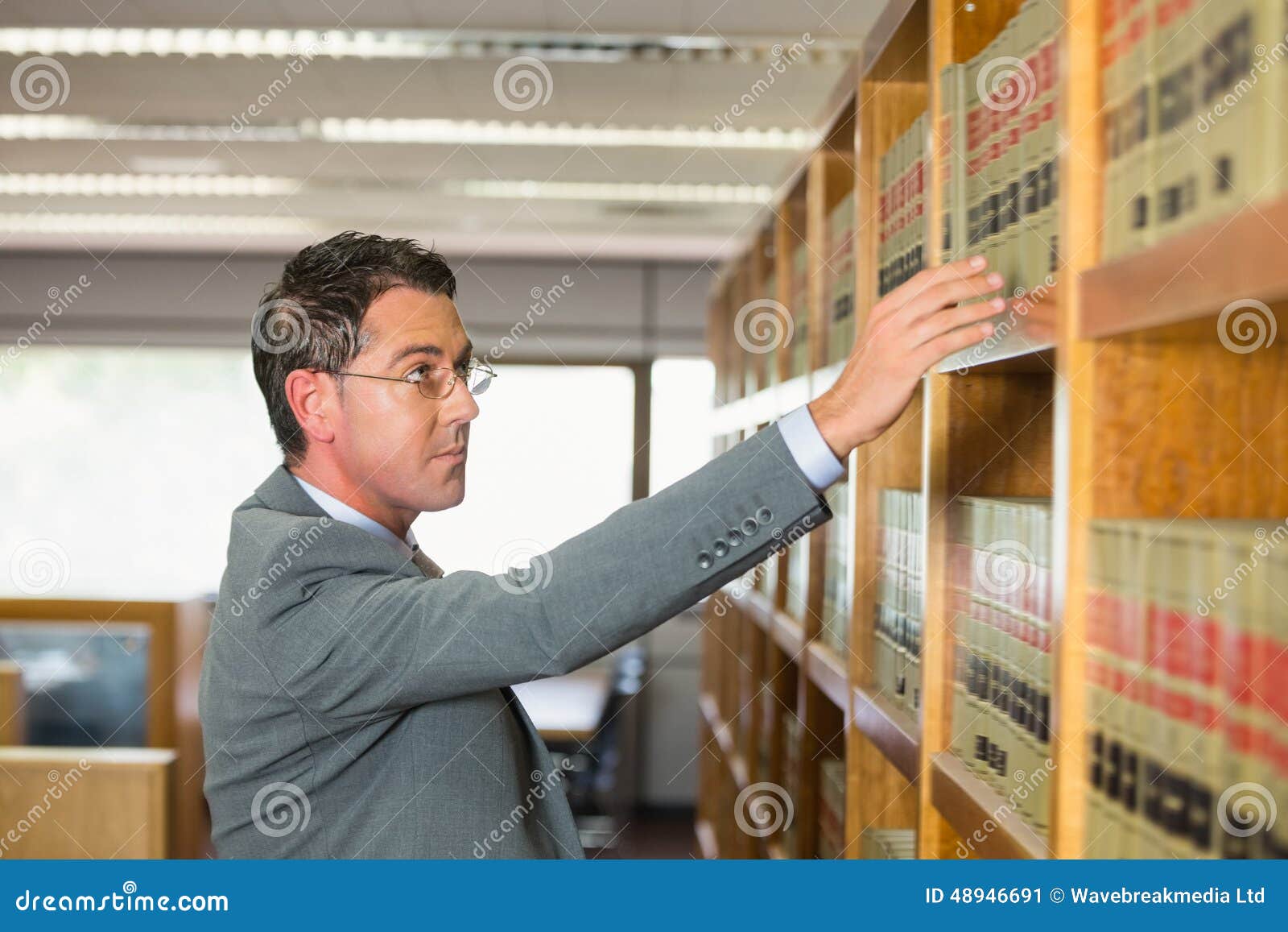 Lawyer Picking Book in the Law Library Stock Image Image of textbook