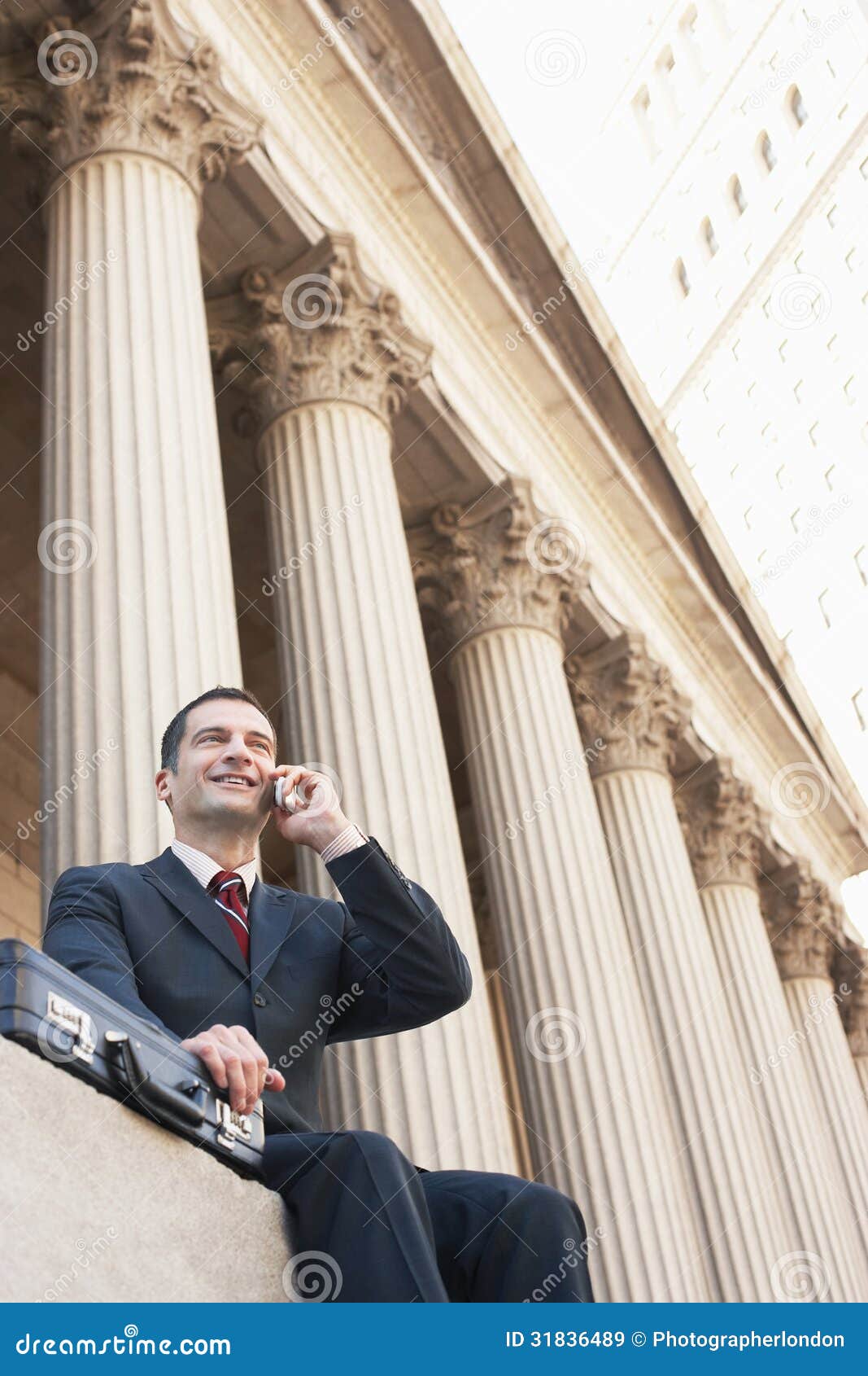 Lawyer Using Mobile Phone Outside Courthouse Stock Image Image of