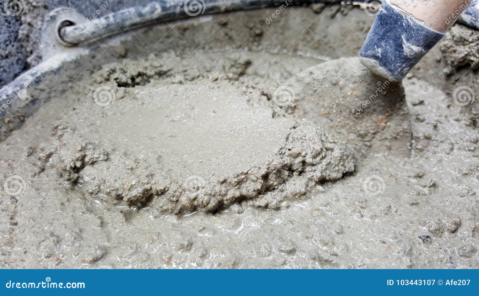 Lay Bricks With Cement Mixing Tub Mortar Concrete Stock