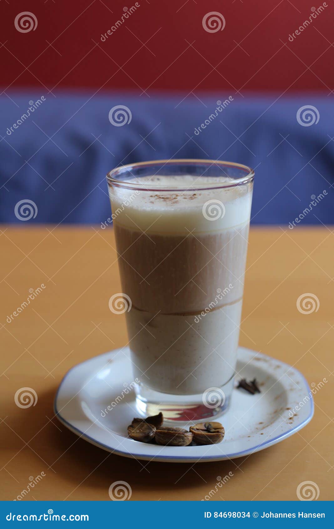 Layered Coffee Drink with Three Colored Background Stock Photo Image