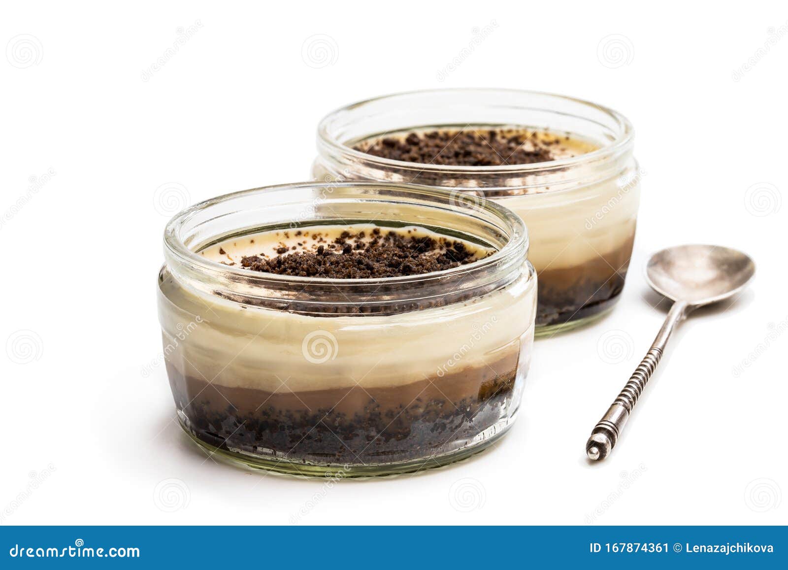 Layered Creamy Cappuccino Cheesecakes in Glass Jar Isolated on White ...