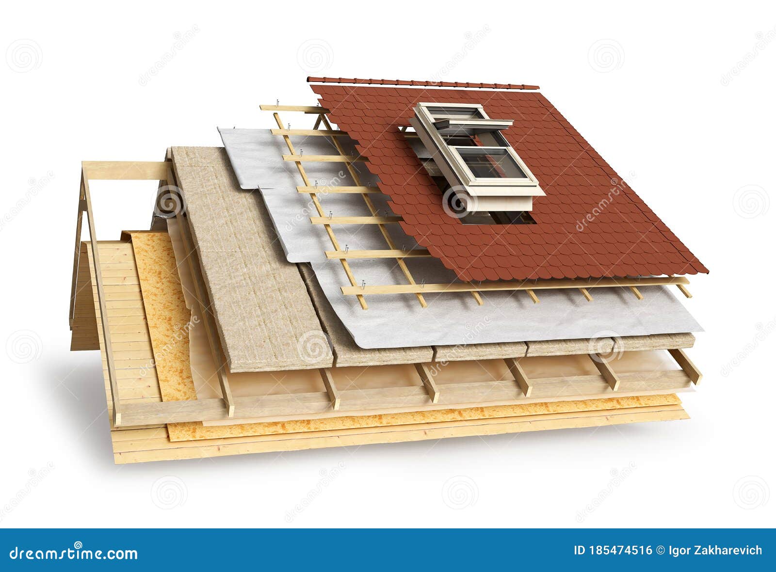 Layered Scheme of Roof Covering and Window Installing Stock Illustration Illustration of