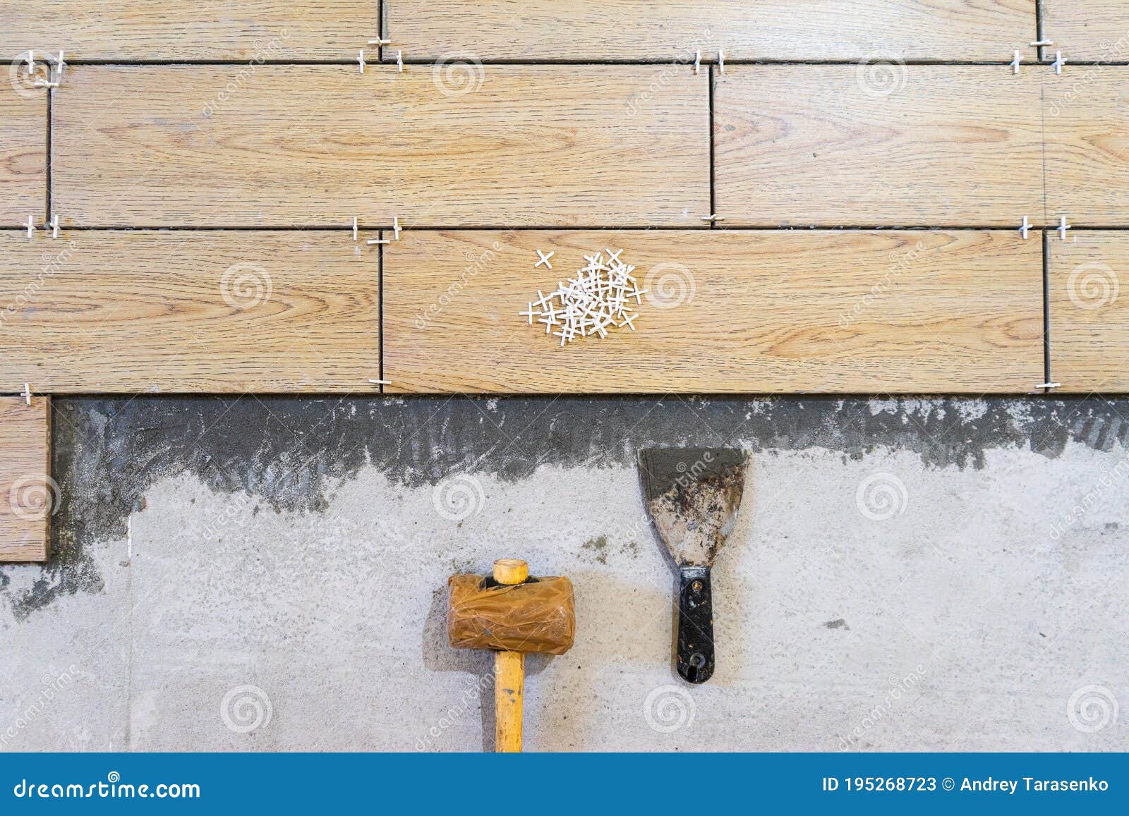 Laying Ceramic Tiles. Preparation for Stock Image Image of cement