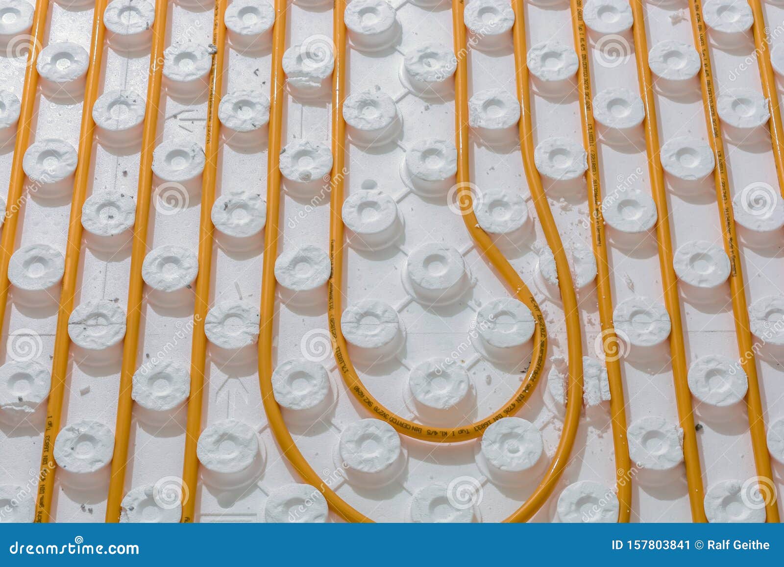 Laying a Floor Heating with Installation Panels in Detail Stock Image