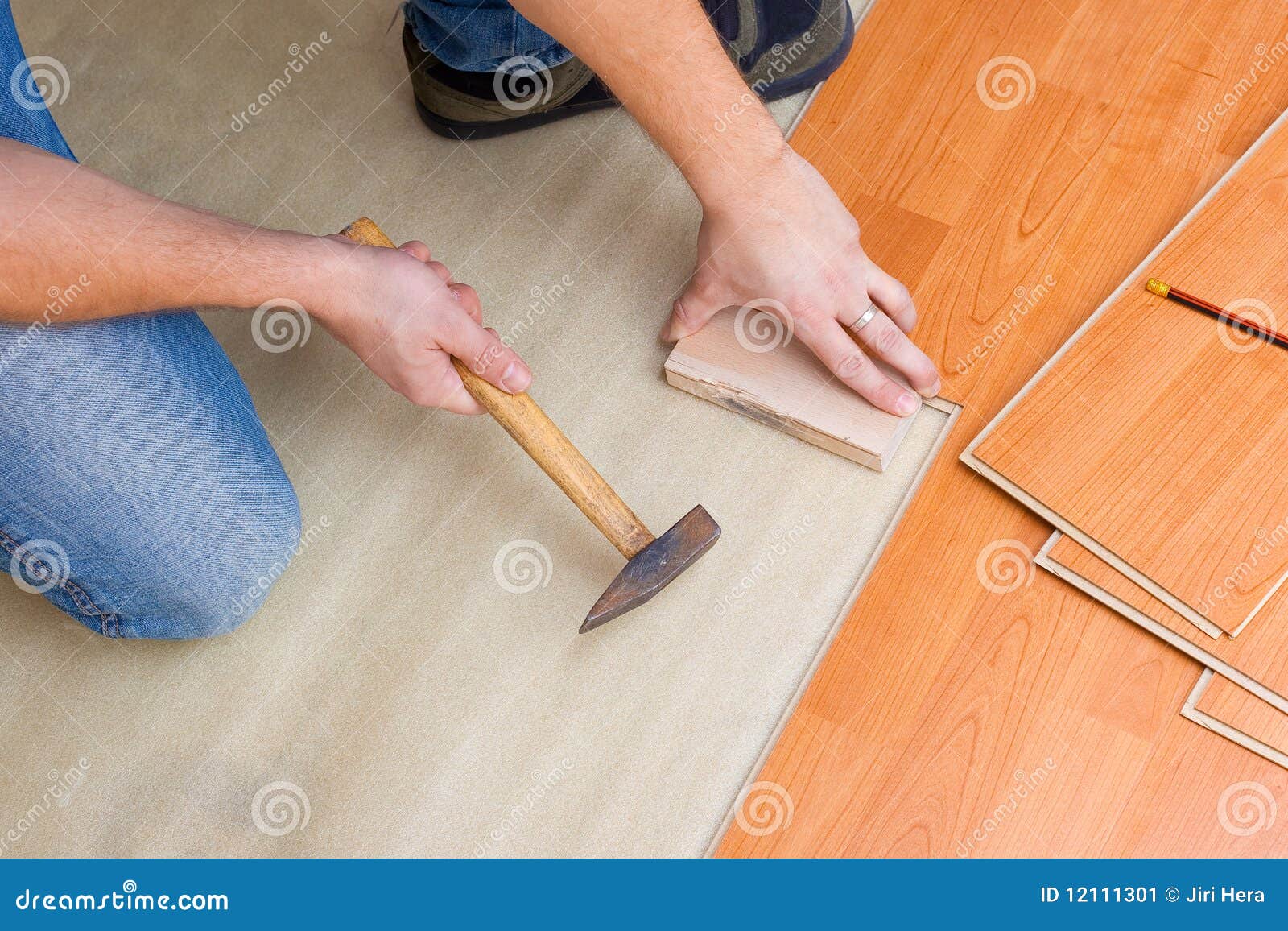 Laying laminate floor stock image. Image of handsome 12111301