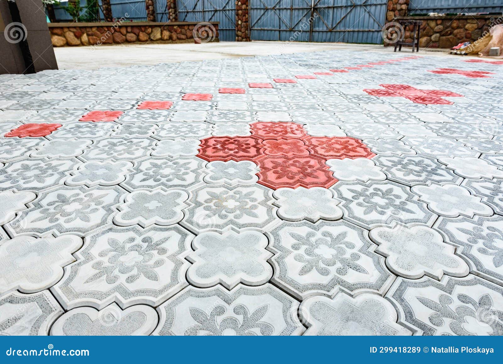 Laying Paving Slabs in the Yard Stock Image Image of covering