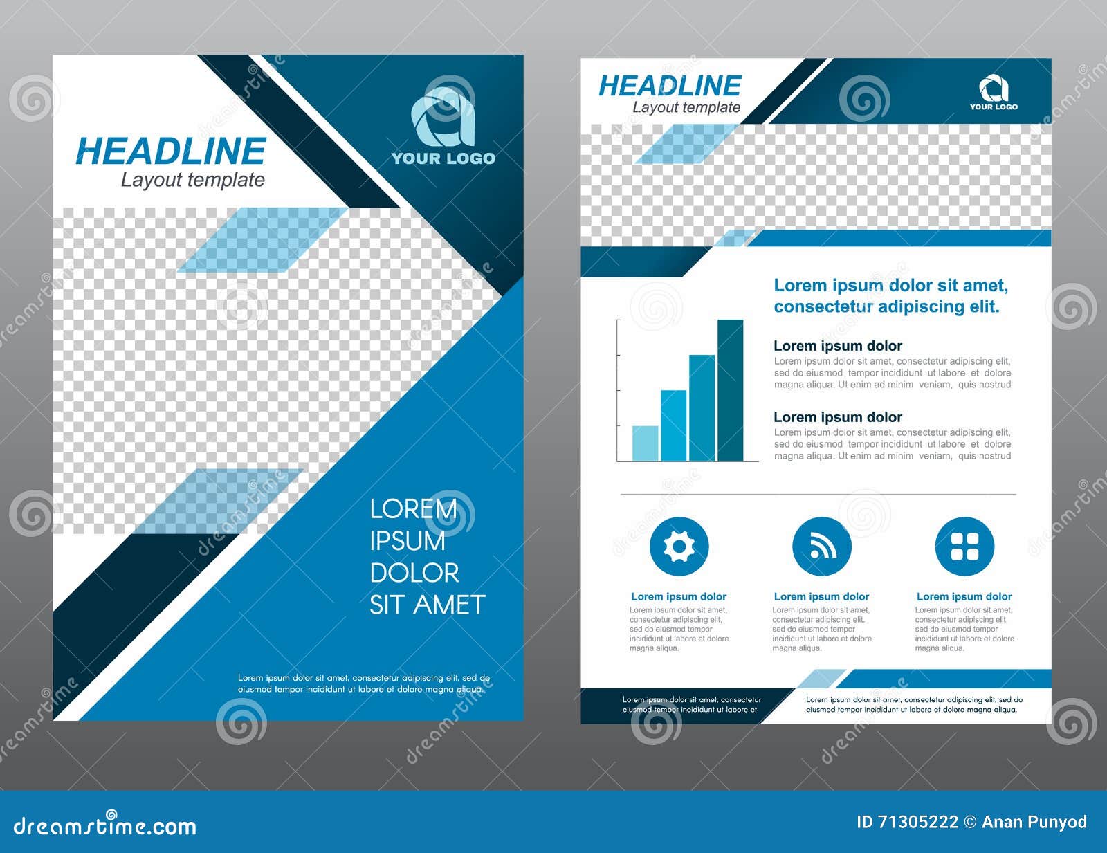 layout flyer template size a4 cover page blue tone  