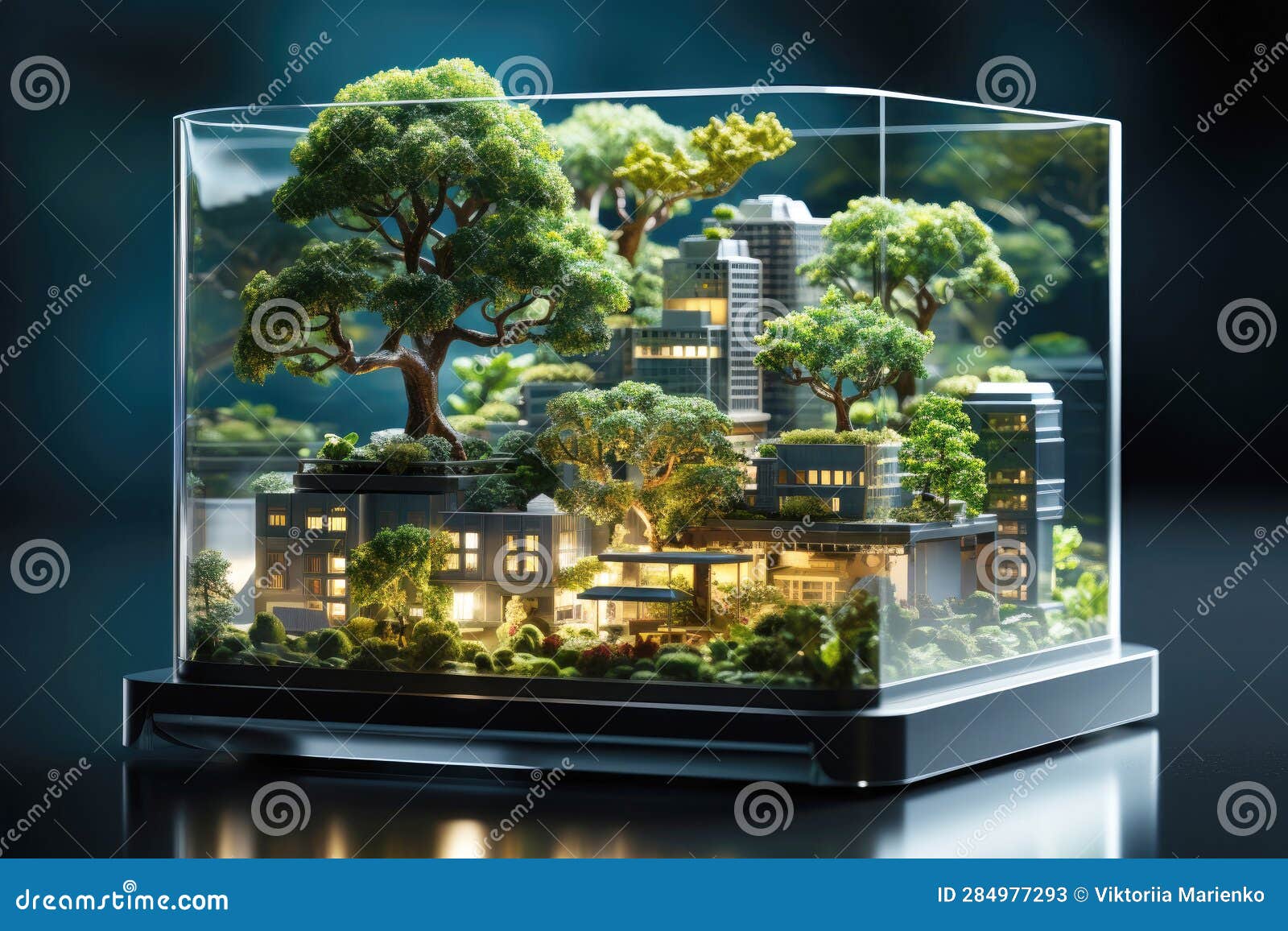 layout of a glass house with green spaces inside. carbon abatement and climate change concept